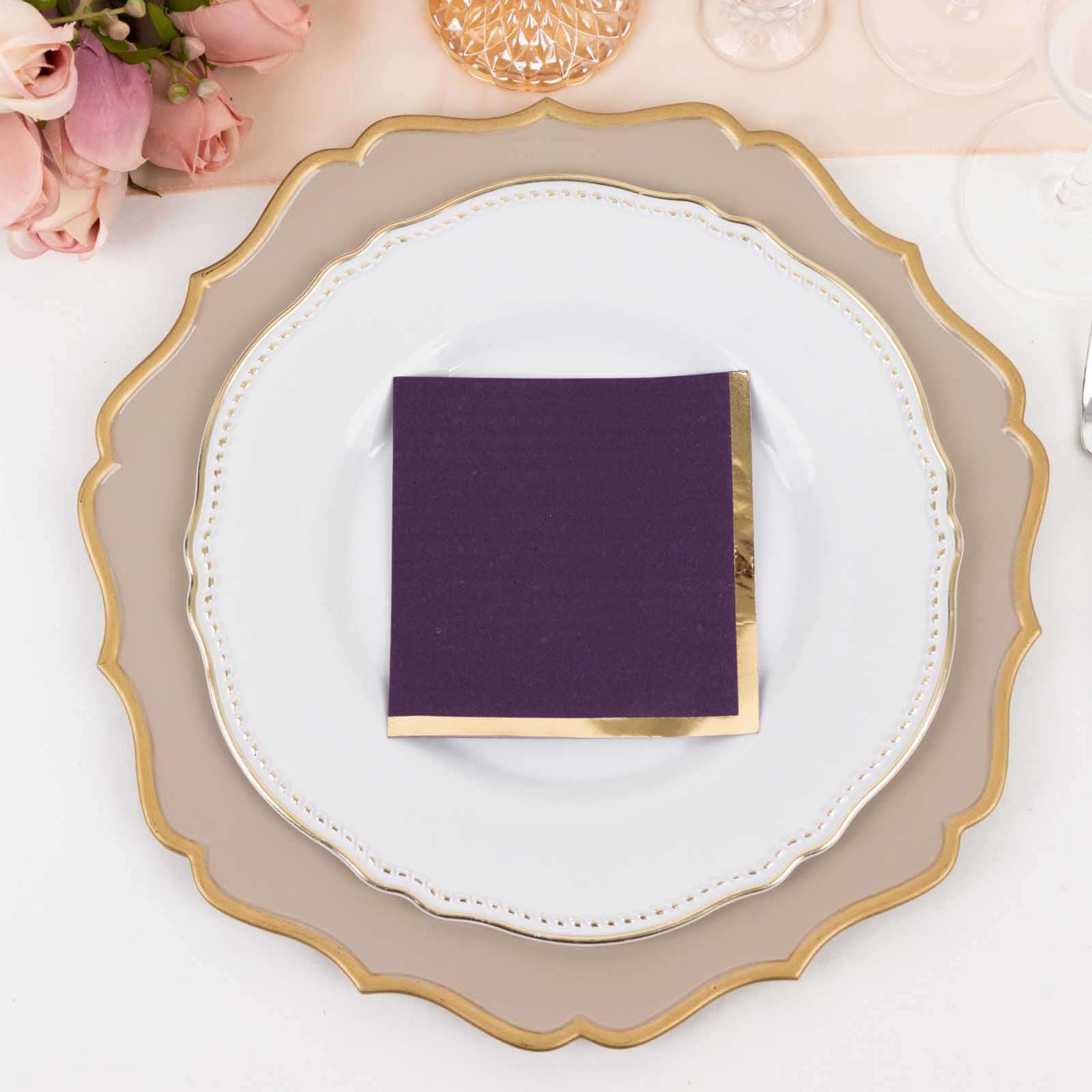 50-Pack Paper Beverage Napkins 2 Ply Purple with Gold Foil Edge 5"x5" - Soft Disposable Cocktail Napkins 18GSM - Image 5
