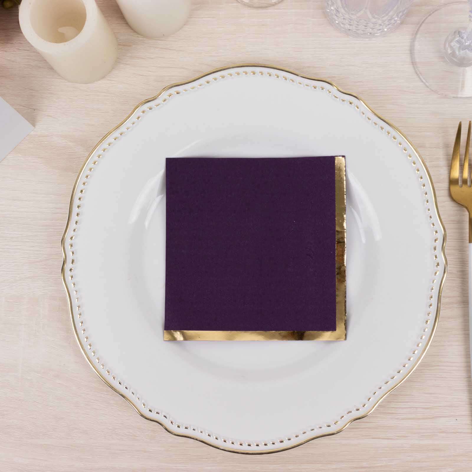 50-Pack Paper Beverage Napkins 2 Ply Purple with Gold Foil Edge 5"x5" - Soft Disposable Cocktail Napkins 18GSM - Image 6