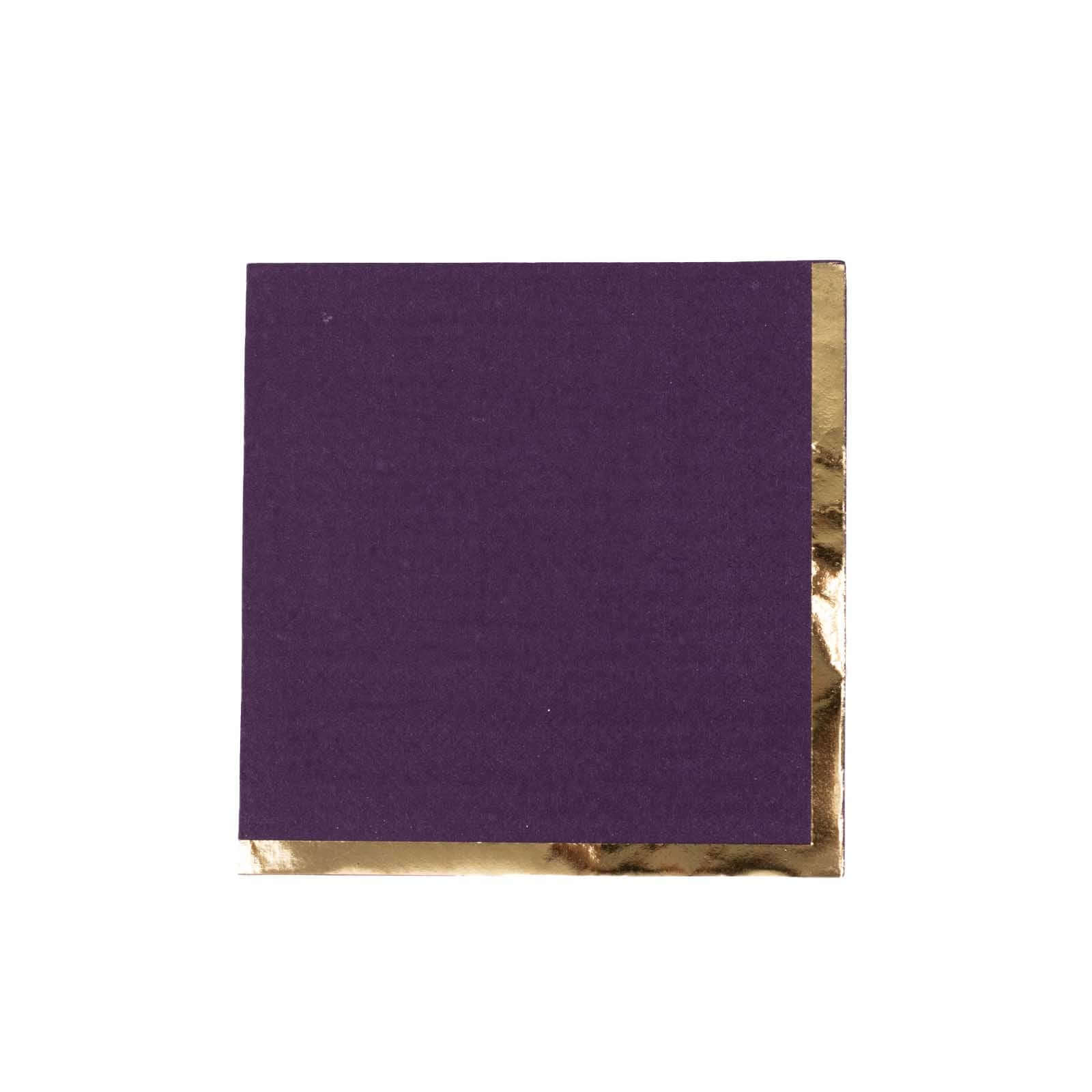 50-Pack Paper Beverage Napkins 2 Ply Purple with Gold Foil Edge 5"x5" - Soft Disposable Cocktail Napkins 18GSM - Image 7