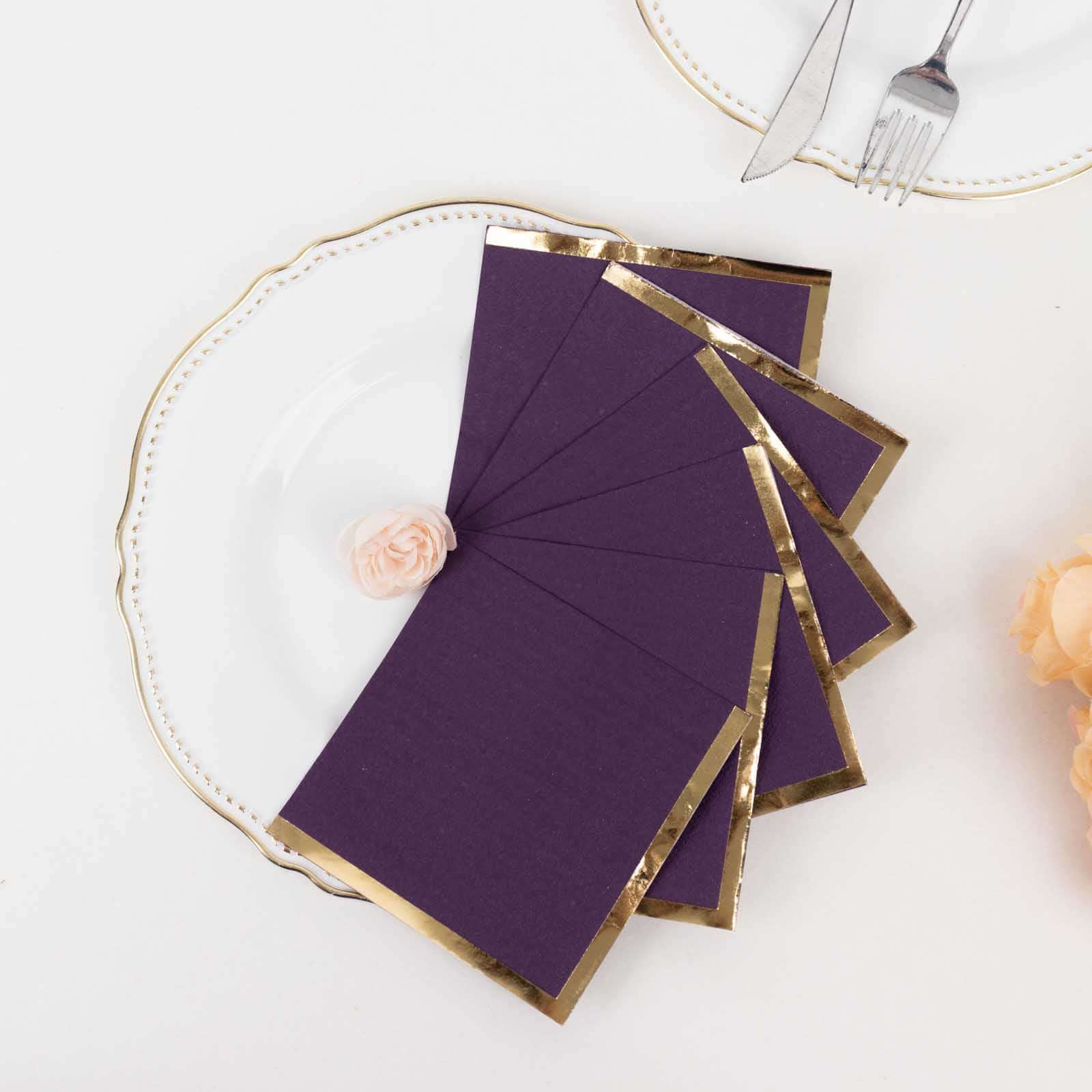 50-Pack Paper Beverage Napkins 2 Ply Purple with Gold Foil Edge 5"x5" - Soft Disposable Cocktail Napkins 18GSM - Image 8