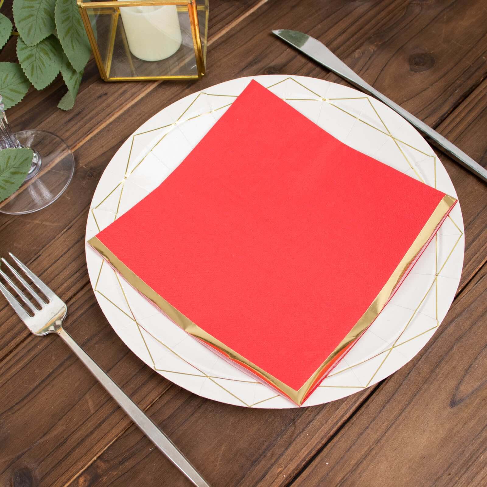 50-Pack Paper Beverage Napkins 2 Ply Red with Gold Foil Edge 6.5"x6.5" - Soft Disposable Cocktail Napkins - Image 11