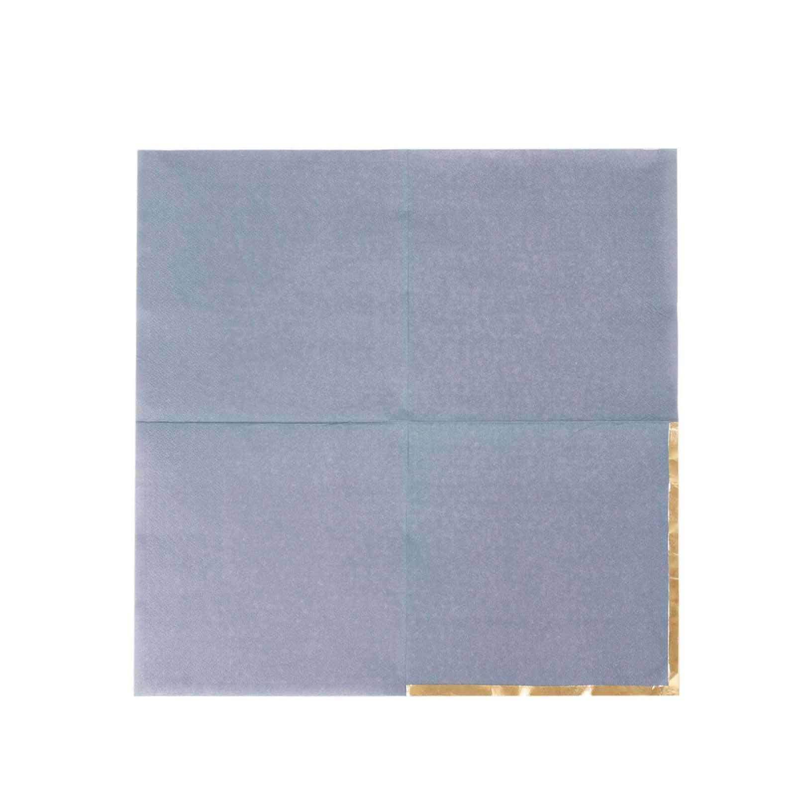 50-Pack Paper Beverage Napkins 2 Ply Dusty Blue with Gold Foil Edge 6.5"x6.5" - Soft Disposable Cocktail Napkins - Image 7