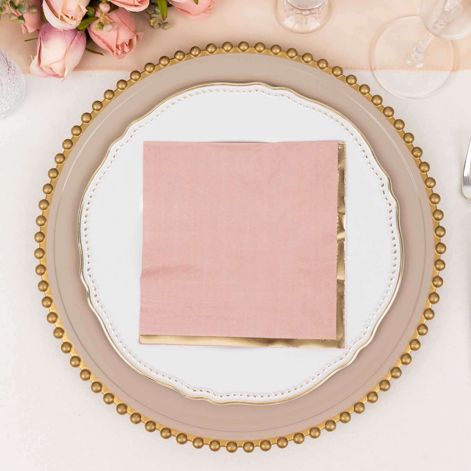 50-Pack Paper Beverage Napkins 2 Ply Dusty Rose with Gold Foil Edge 6.5"x6.5" - Soft Disposable Cocktail Napkins - Image 7