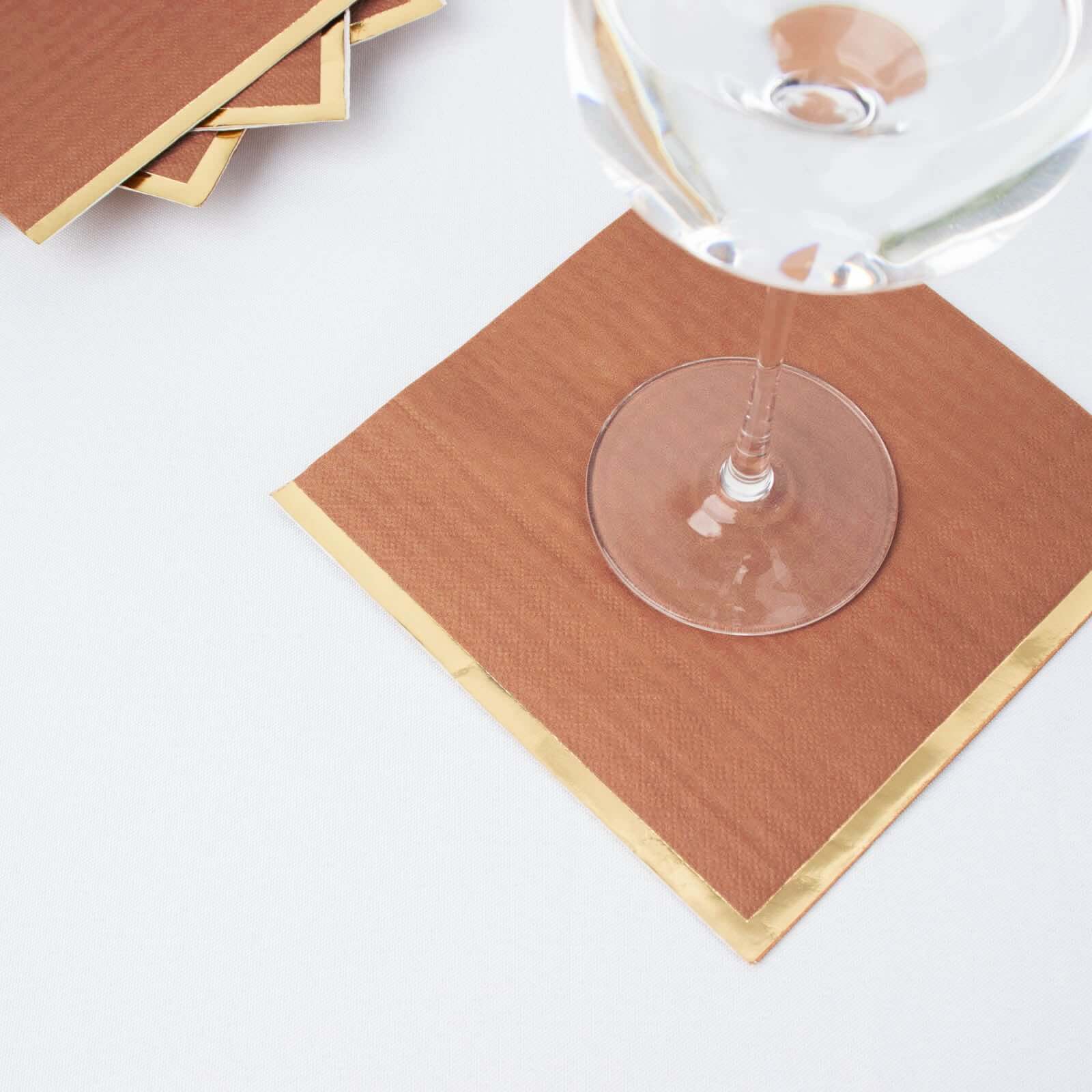 50-Pack Paper Beverage Napkins 2 Ply Terracotta (Rust) with Gold Foil Edge 6.5"x6.5" - Soft Disposable Cocktail Napkins - Image 5