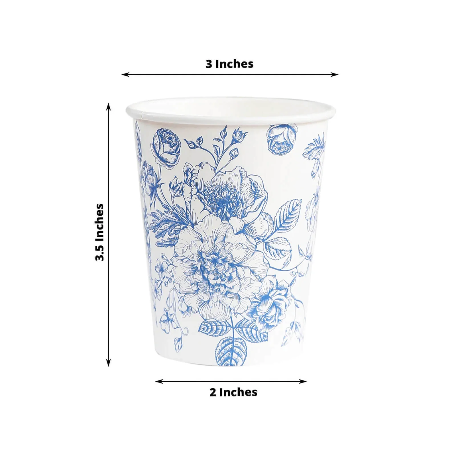 50-Pack Paper Cups 9oz White with Blue French Toile Print - Chic Disposable Floral Party Cups for Hot & Cold Beverages - Image 3