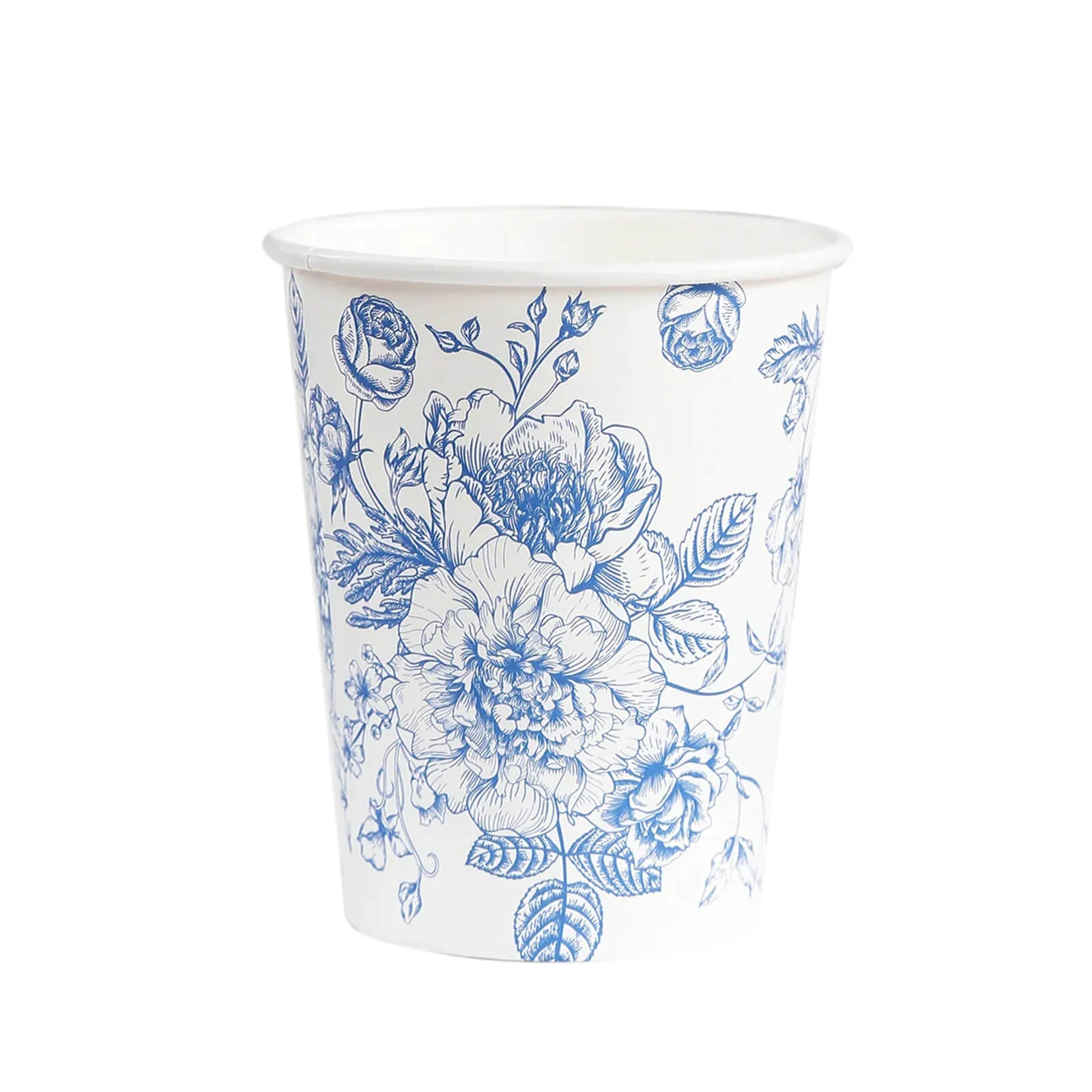 50-Pack Paper Cups 9oz White with Blue French Toile Print - Chic Disposable Floral Party Cups for Hot & Cold Beverages - Image 7