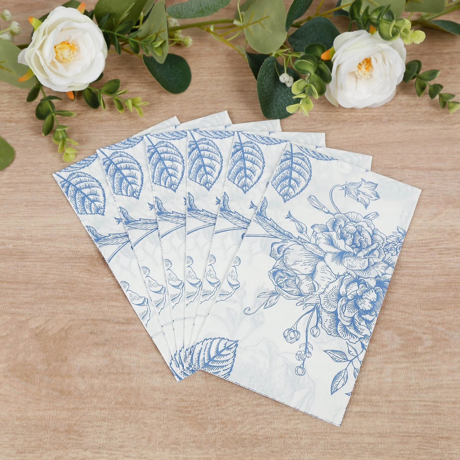 50-Pack Paper Dinner Napkins 2-Ply White with Matte Blue French Toile Floral Pattern - Soft Disposable Party Napkins - Image 10