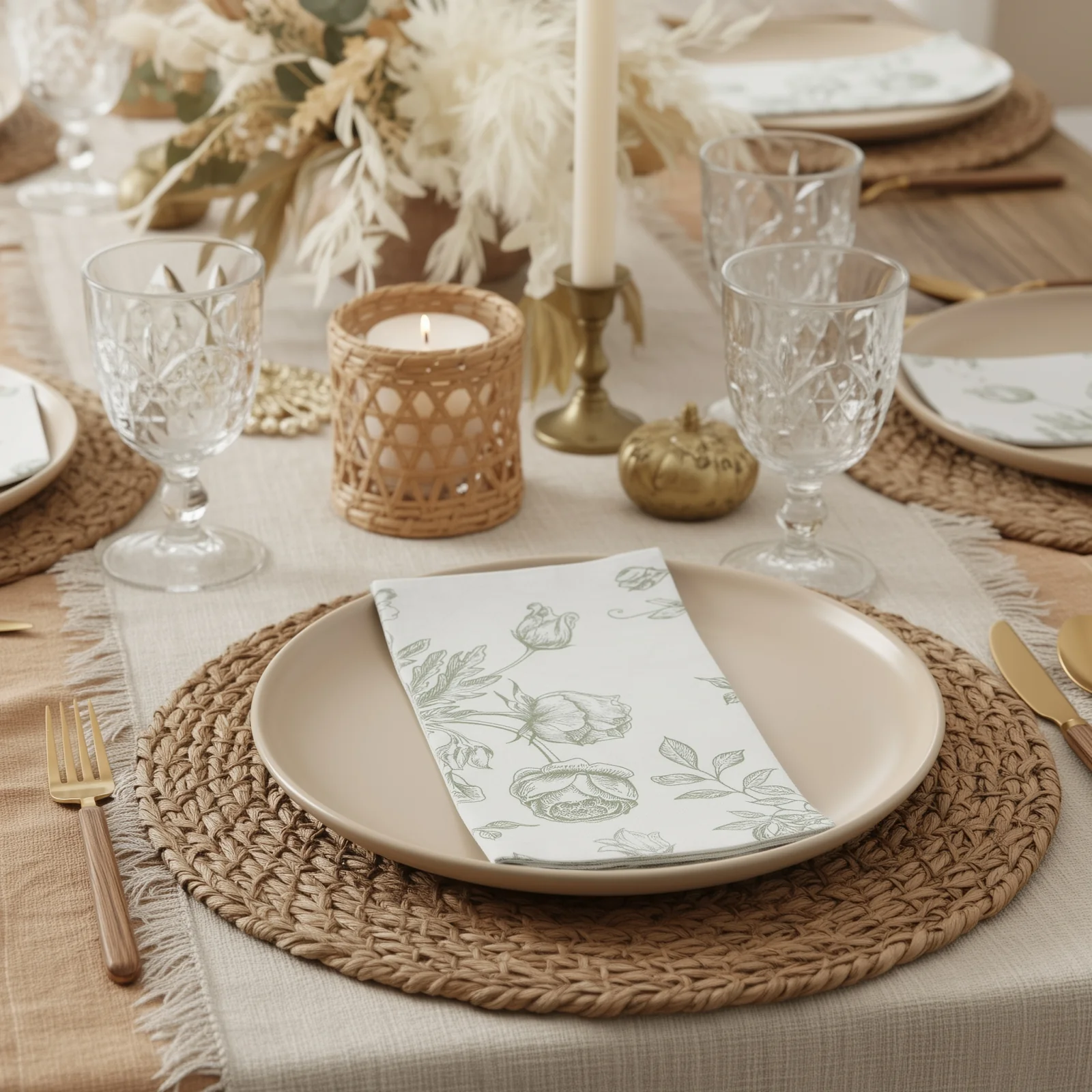 50-Pack Paper Dinner Napkins 2-Ply White with Matte Sage Green French Toile Floral Pattern - Soft Disposable Party Napkins - Image 7