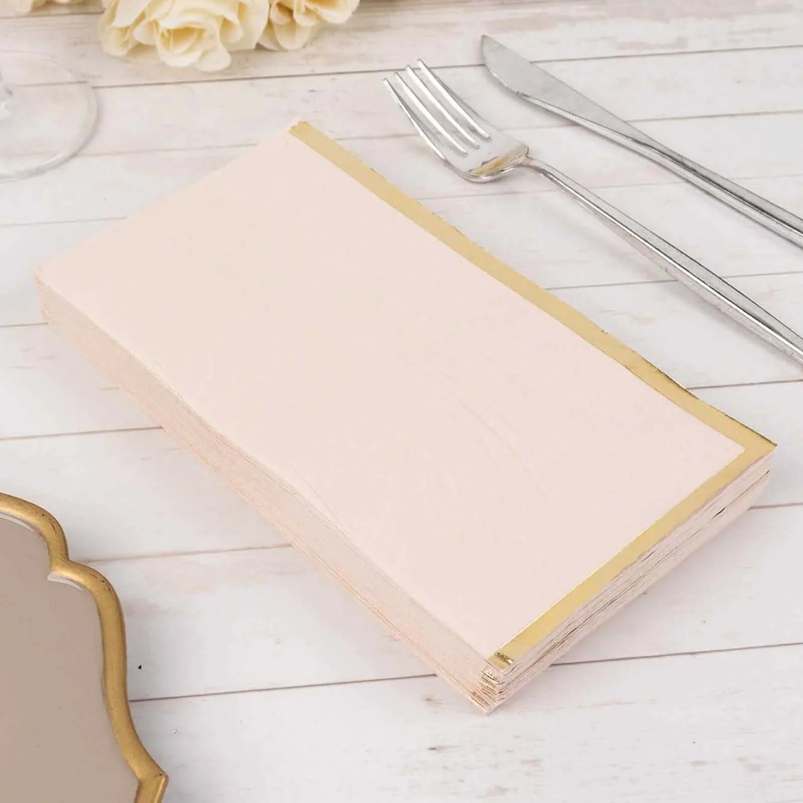50-Pack Paper Dinner Napkins 2 Ply Blush with Gold Foil Edge - Soft Disposable Napkins