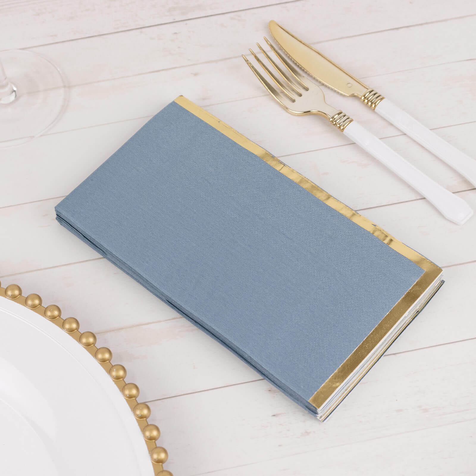 50-Pack Paper Dinner Napkins 2 Ply Dusty Blue with Gold Foil Edge - Soft Disposable Napkins - Image 4