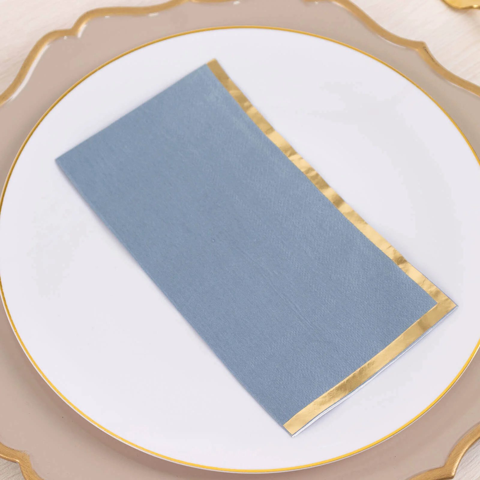 50-Pack Paper Dinner Napkins 2 Ply Dusty Blue with Gold Foil Edge - Soft Disposable Napkins - Image 5