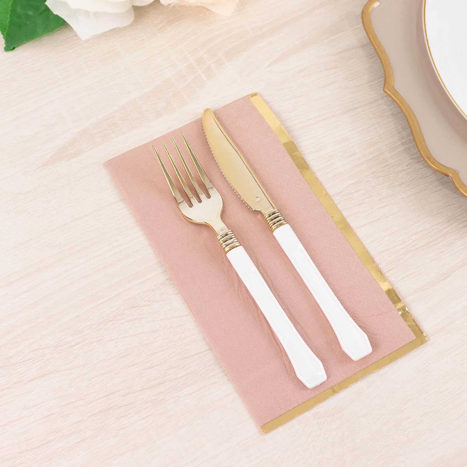 50-Pack Paper Dinner Napkins 2 Ply Dusty Rose with Gold Foil Edge - Soft Disposable Napkins - Image 2