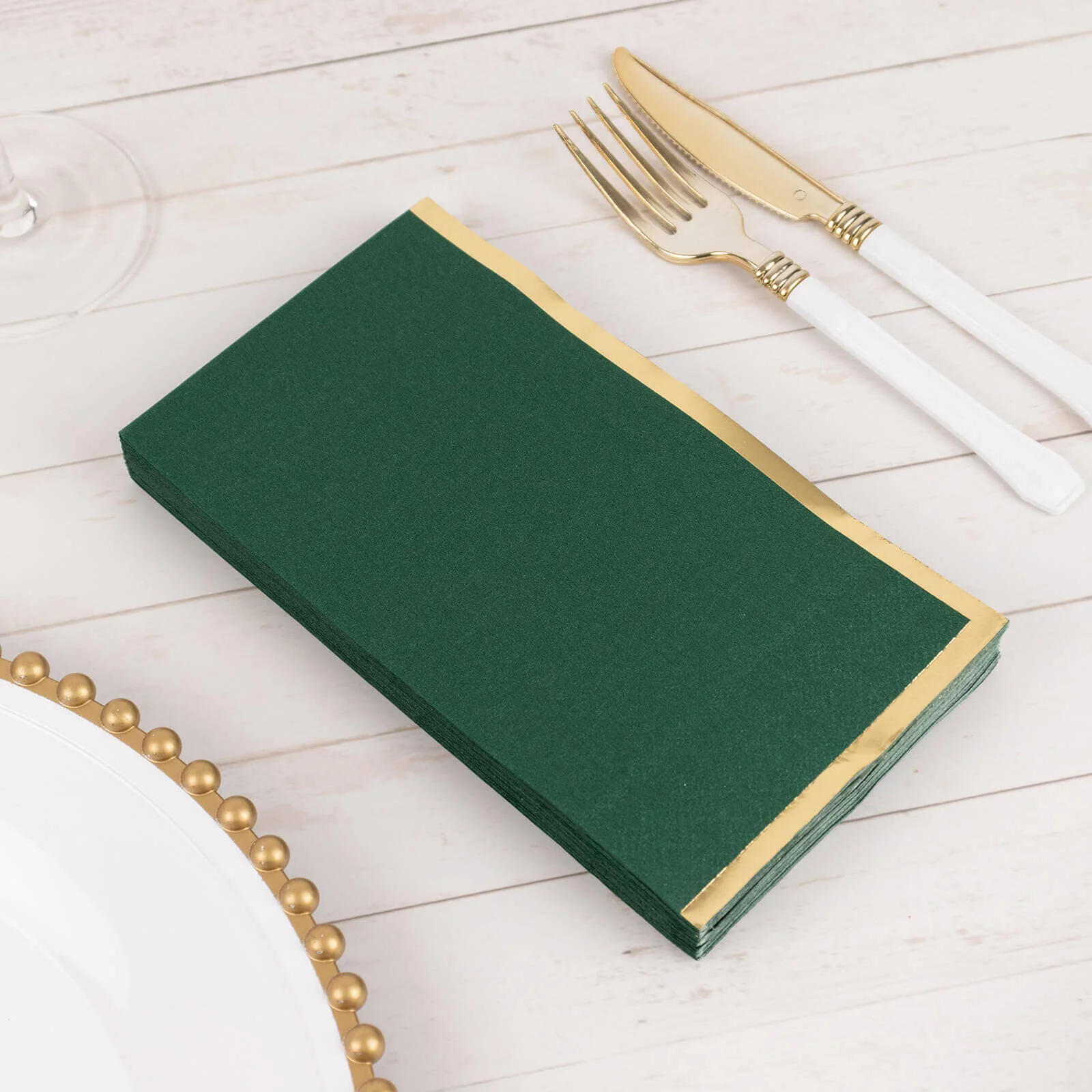 50-Pack Paper Dinner Napkins 2 Ply Hunter Emerald Green with Gold Foil Edge - Soft Disposable Napkins - Image 4