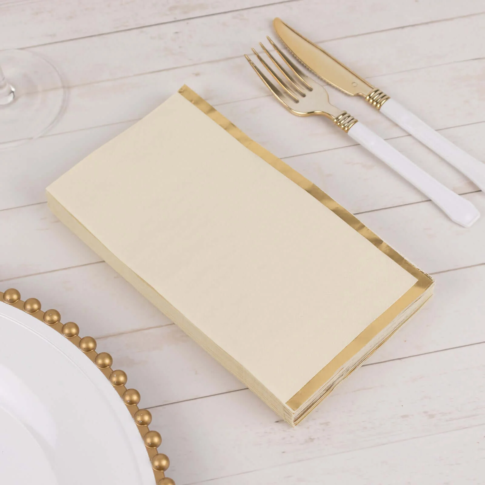 50-Pack Paper Dinner Napkins 2 Ply Ivory with Gold Foil Edge - Soft Disposable Napkins - Image 4