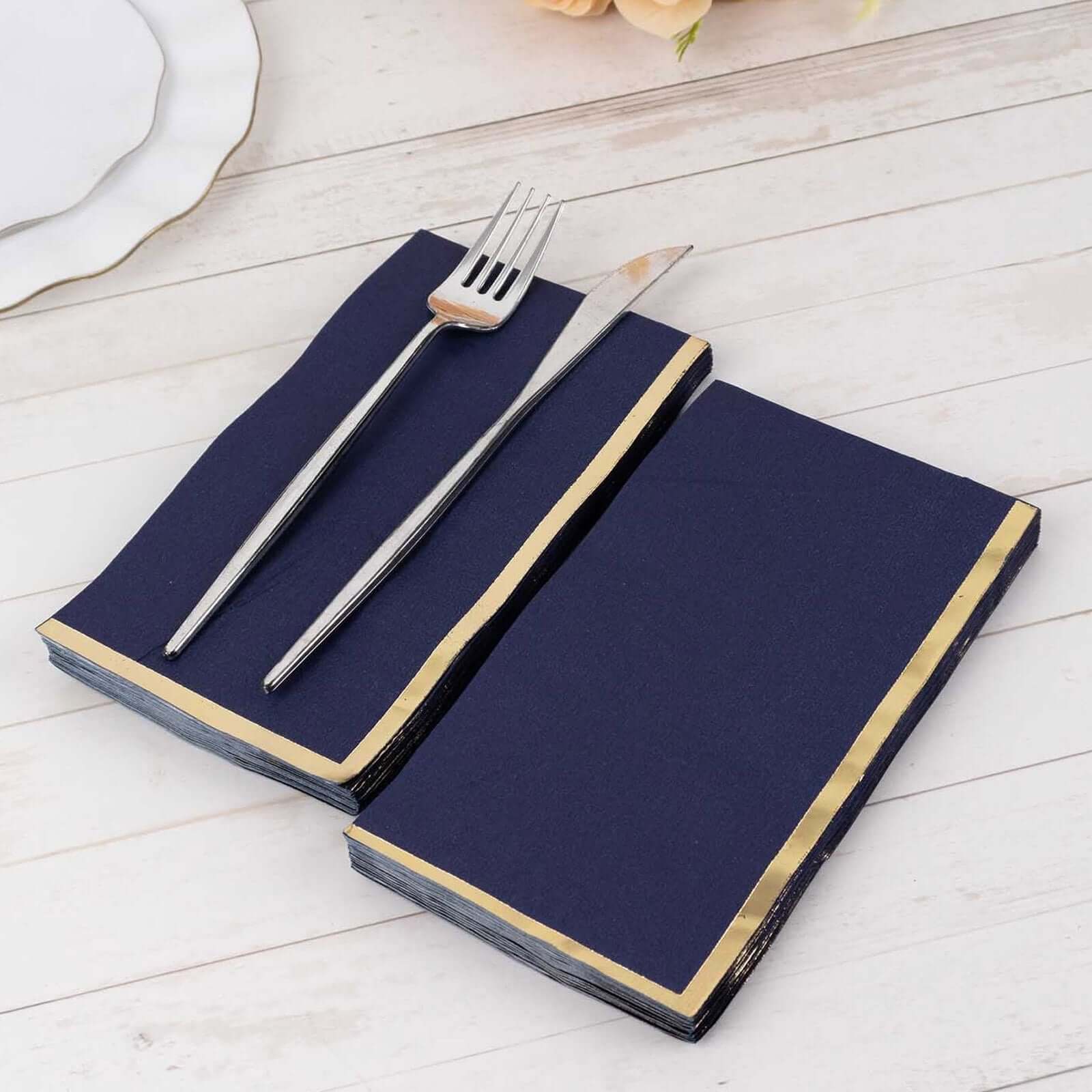 50-Pack Paper Dinner Napkins 2 Ply Navy Blue with Gold Foil Edge - Soft Disposable Napkins - Image 4