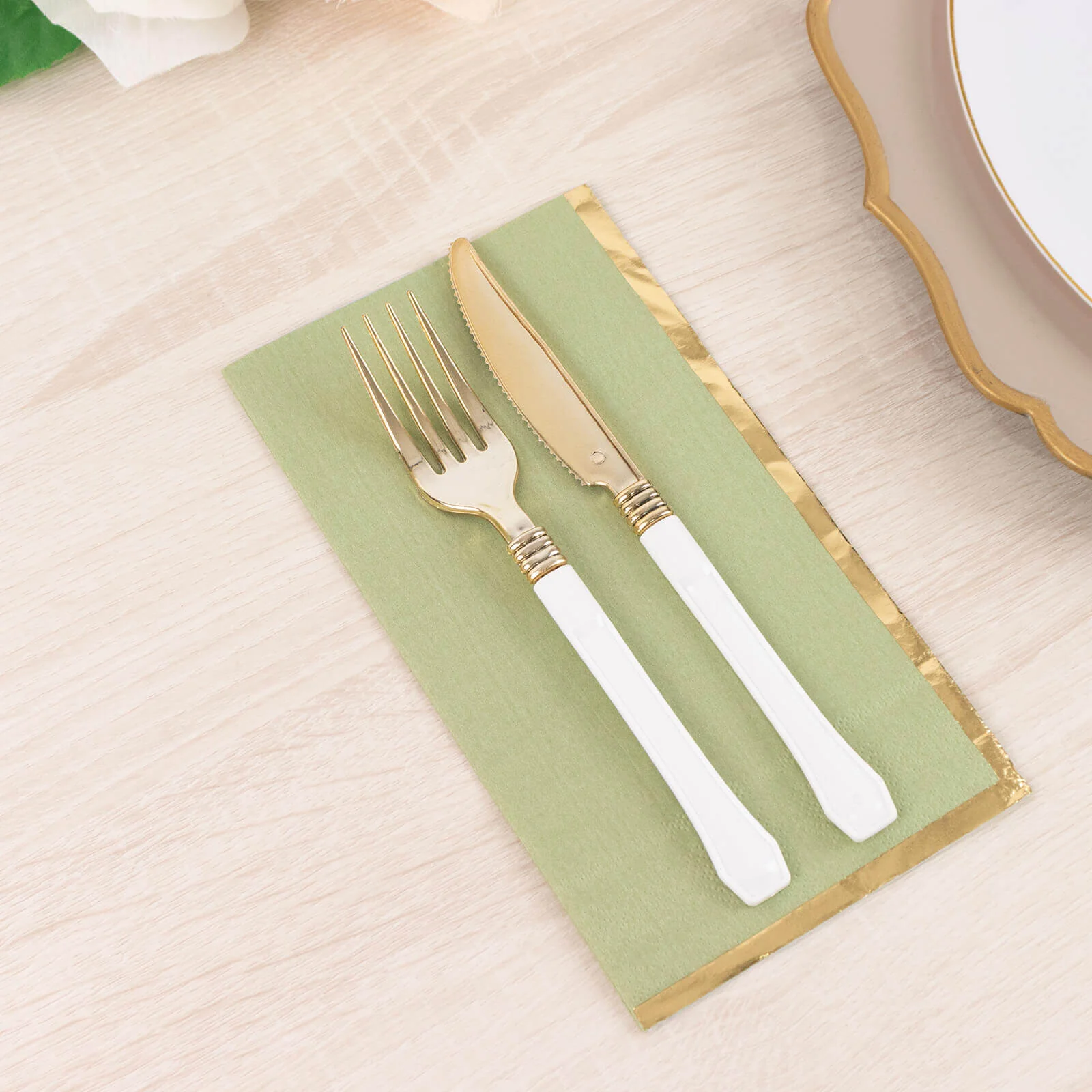 50-Pack Paper Dinner Napkins 2 Ply Sage Green with Gold Foil Edge - Soft Disposable Napkins - Image 2