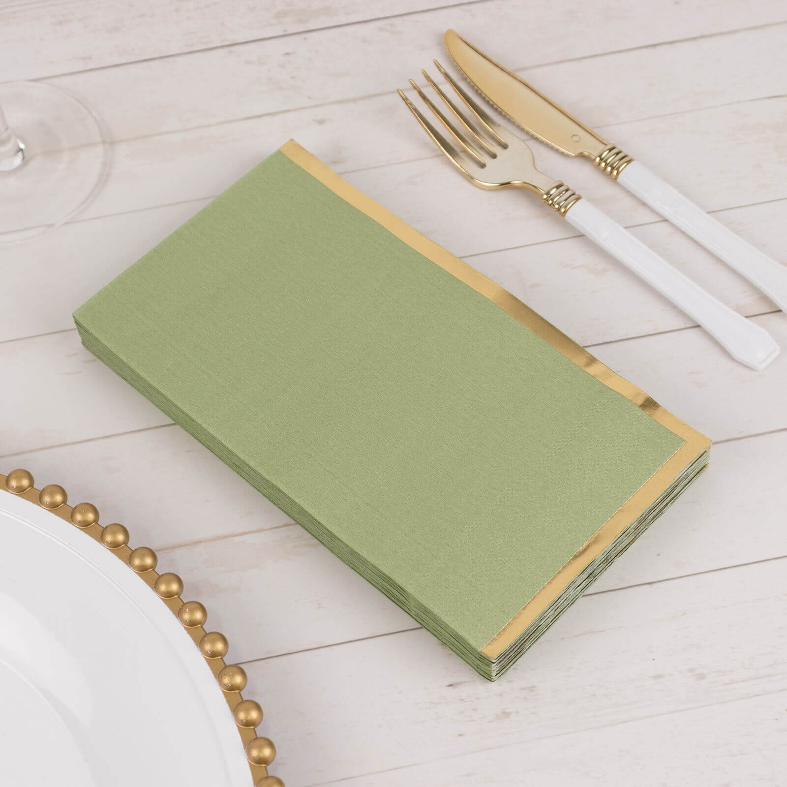 50-Pack Paper Dinner Napkins 2 Ply Sage Green with Gold Foil Edge - Soft Disposable Napkins - Image 3