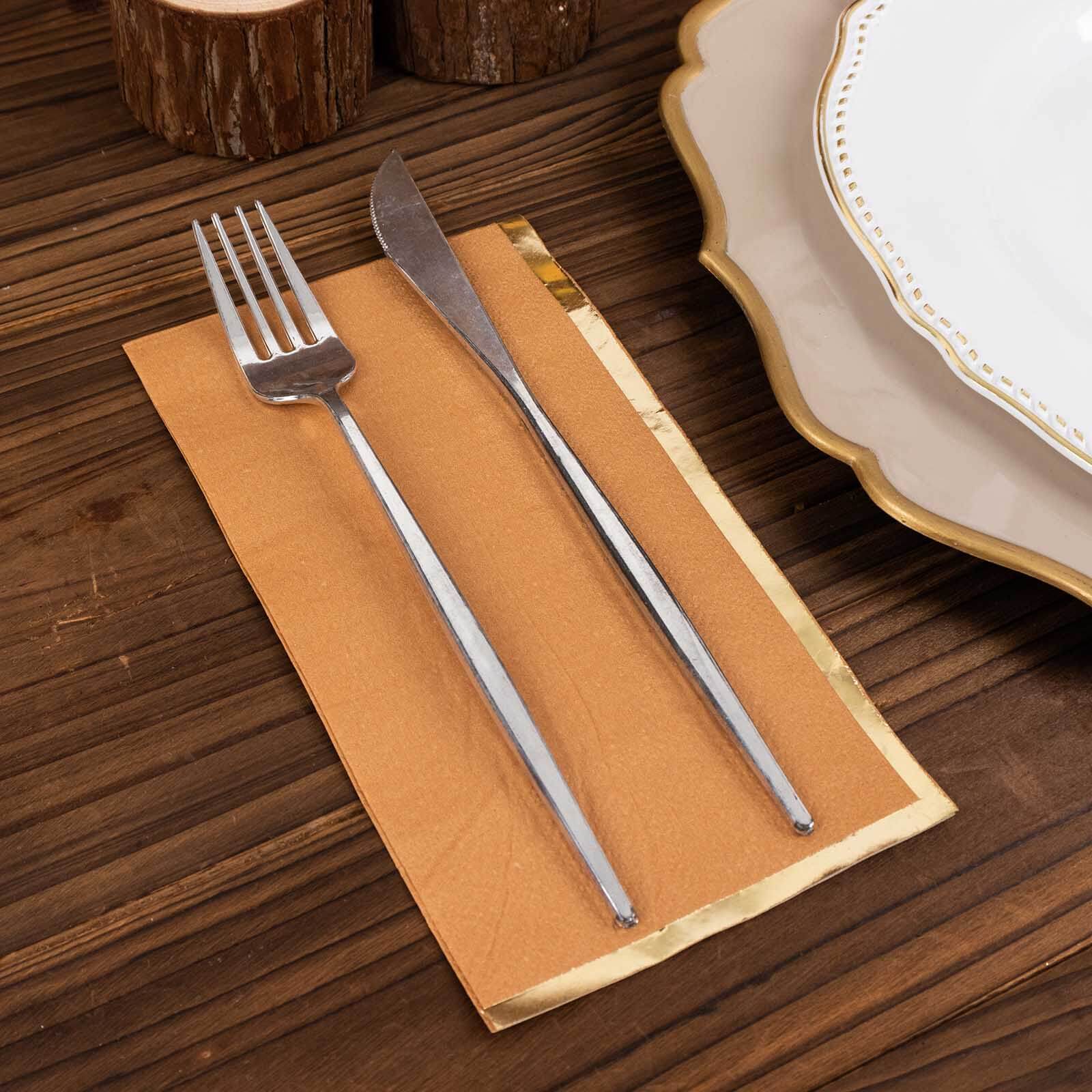 50-Pack Paper Dinner Napkins 2 Ply Terracotta with Gold Foil Edge - Soft Disposable Napkins - Image 2