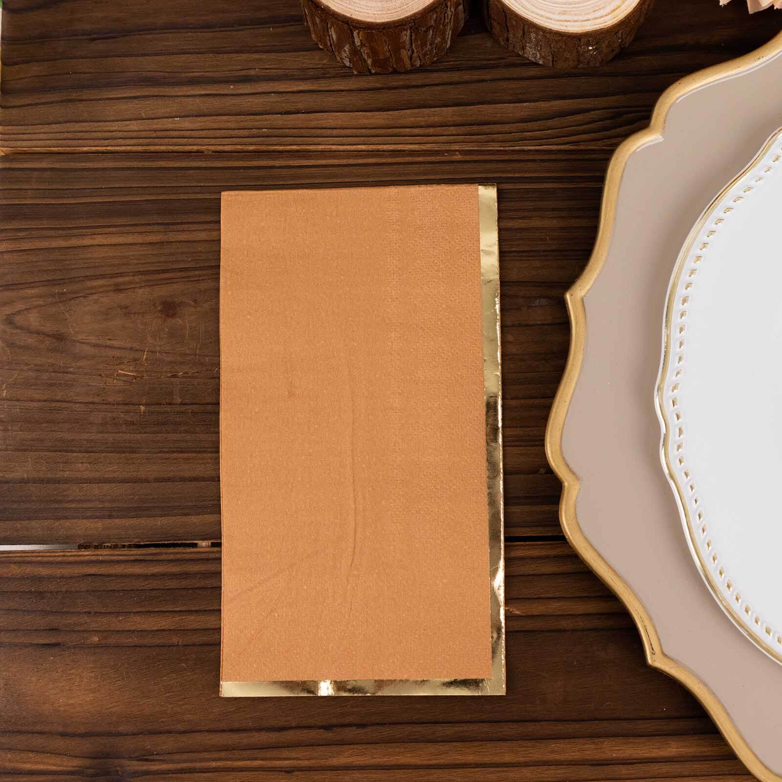 50-Pack Paper Dinner Napkins 2 Ply Terracotta with Gold Foil Edge - Soft Disposable Napkins - Image 5