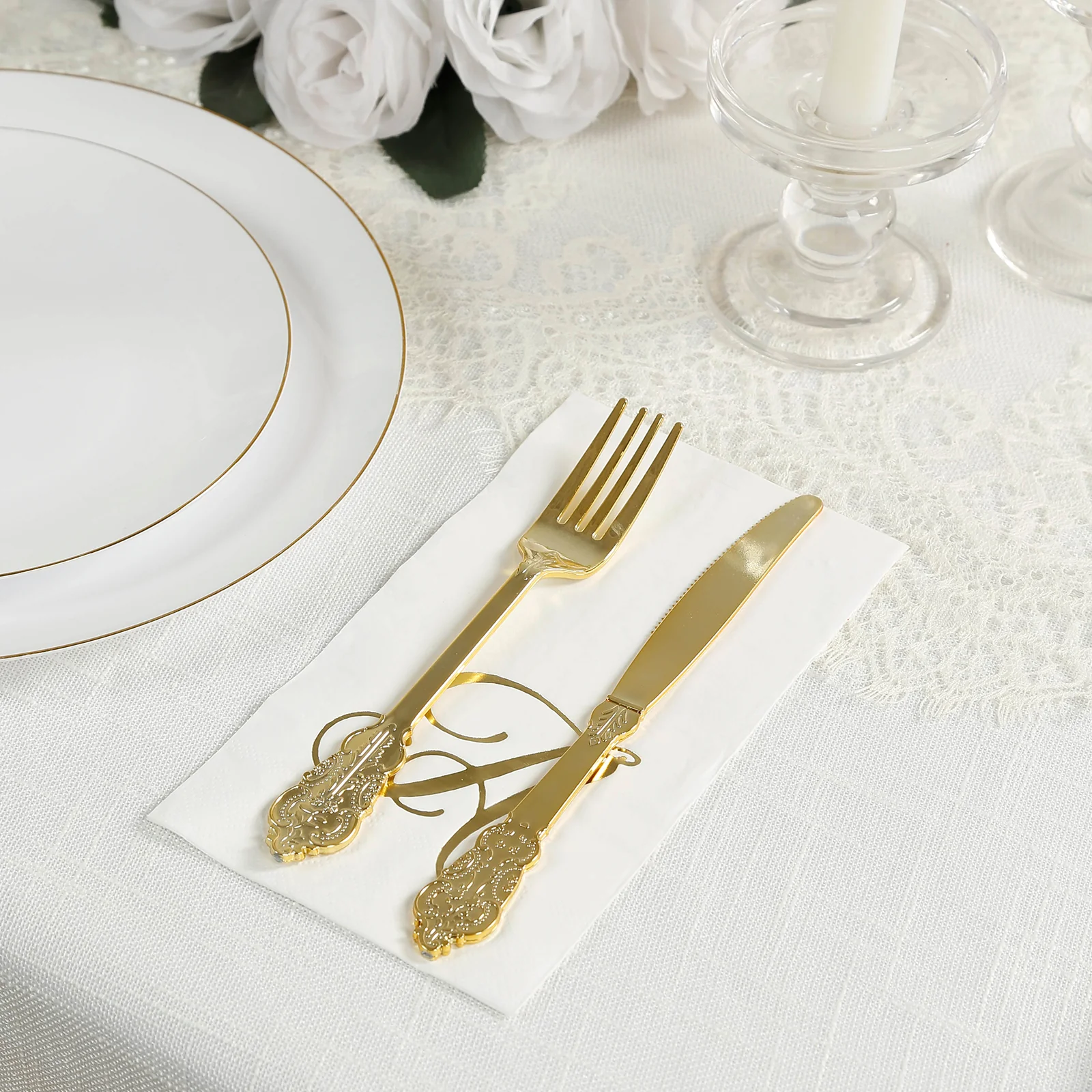100-Pack Paper Dinner Napkins White with Gold Foil Monogram "A" – 8"x4" Folded, Disposable Party Napkins - Image 6