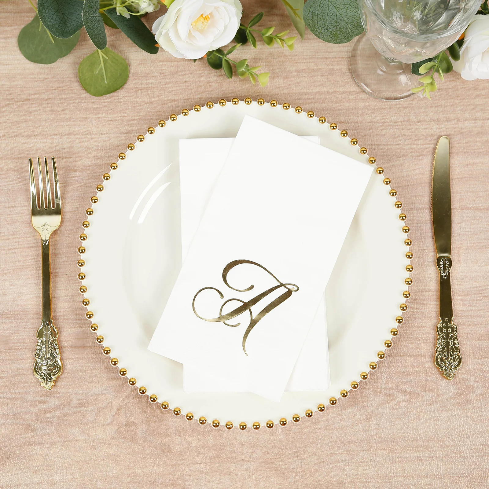 100-Pack Paper Dinner Napkins White with Gold Foil Monogram "A" – 8"x4" Folded, Disposable Party Napkins - Image 8