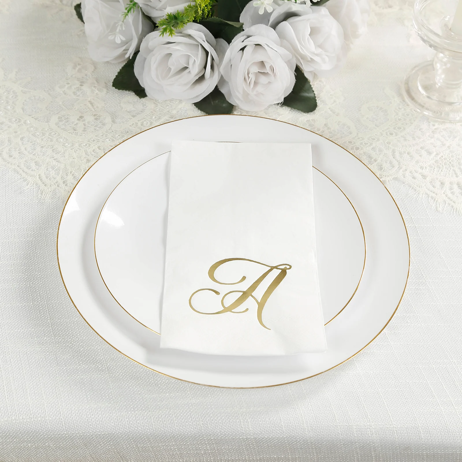 100-Pack Paper Dinner Napkins White with Gold Foil Monogram "A" – 8"x4" Folded, Disposable Party Napkins - Image 9