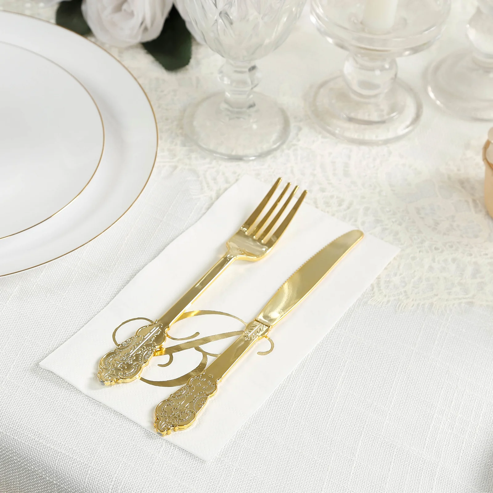 100-Pack Paper Dinner Napkins White with Gold Foil Monogram "B" – 8"x4" Folded, Disposable Party Napkins - Image 2