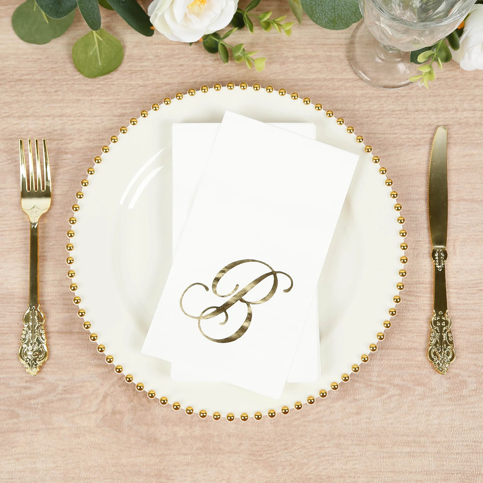 100-Pack Paper Dinner Napkins White with Gold Foil Monogram "B" – 8"x4" Folded, Disposable Party Napkins - Image 8