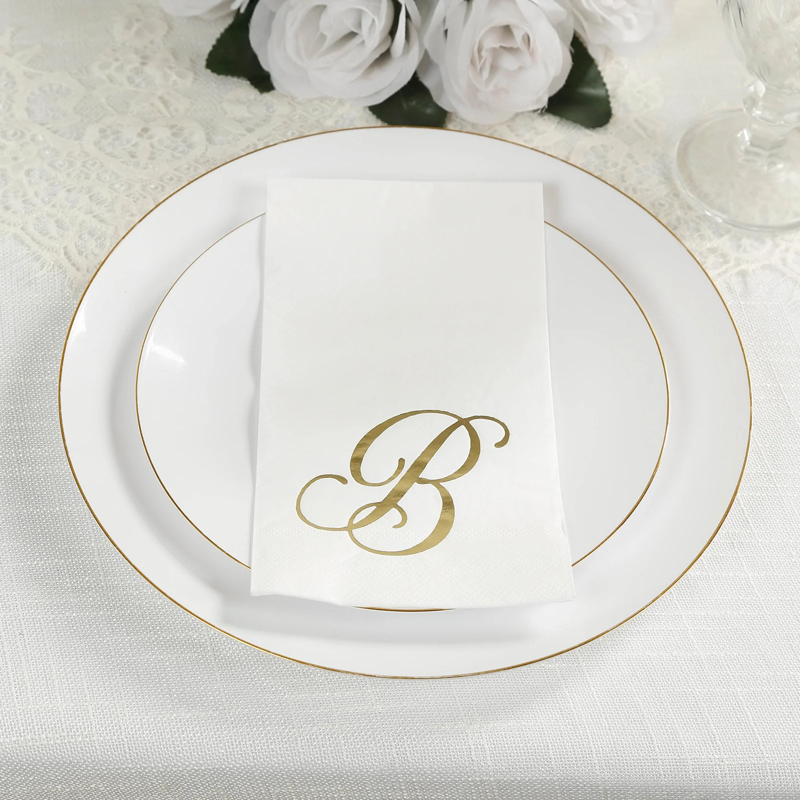 100-Pack Paper Dinner Napkins White with Gold Foil Monogram "B" – 8"x4" Folded, Disposable Party Napkins - Image 9