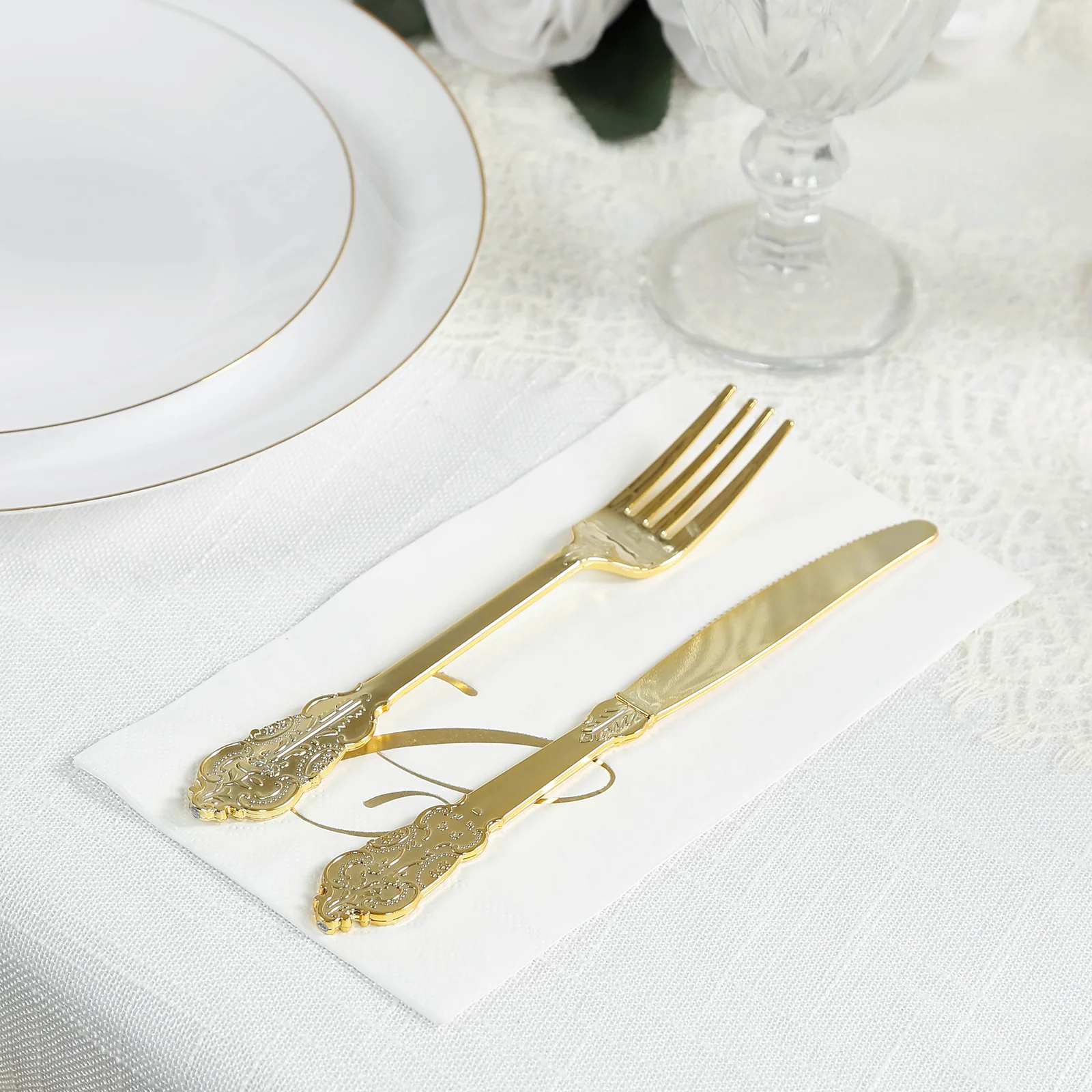 100-Pack Paper Dinner Napkins White with Gold Foil Monogram "C" – 8"x4" Folded, Disposable Party Napkins - Image 6