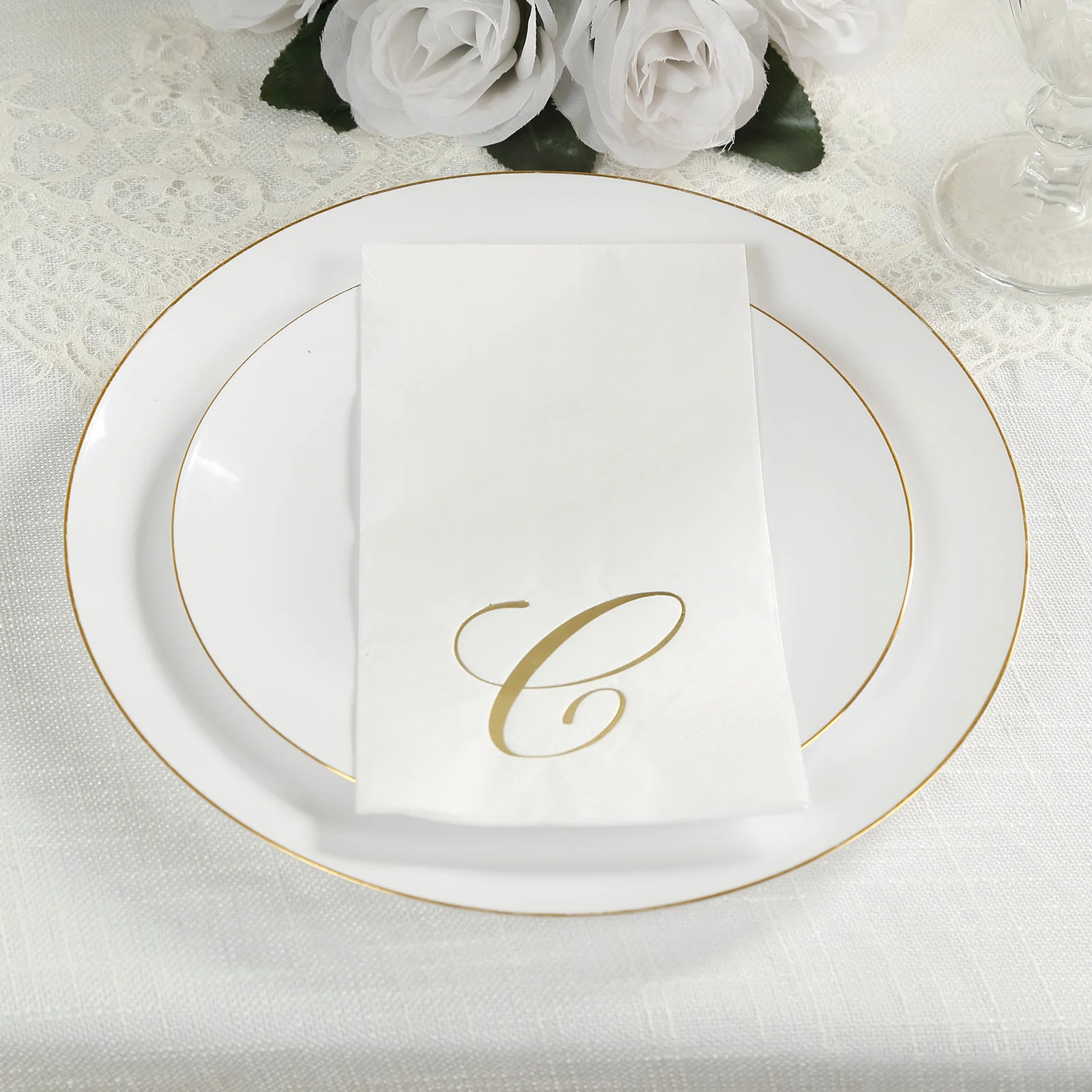 100-Pack Paper Dinner Napkins White with Gold Foil Monogram "C" – 8"x4" Folded, Disposable Party Napkins - Image 8