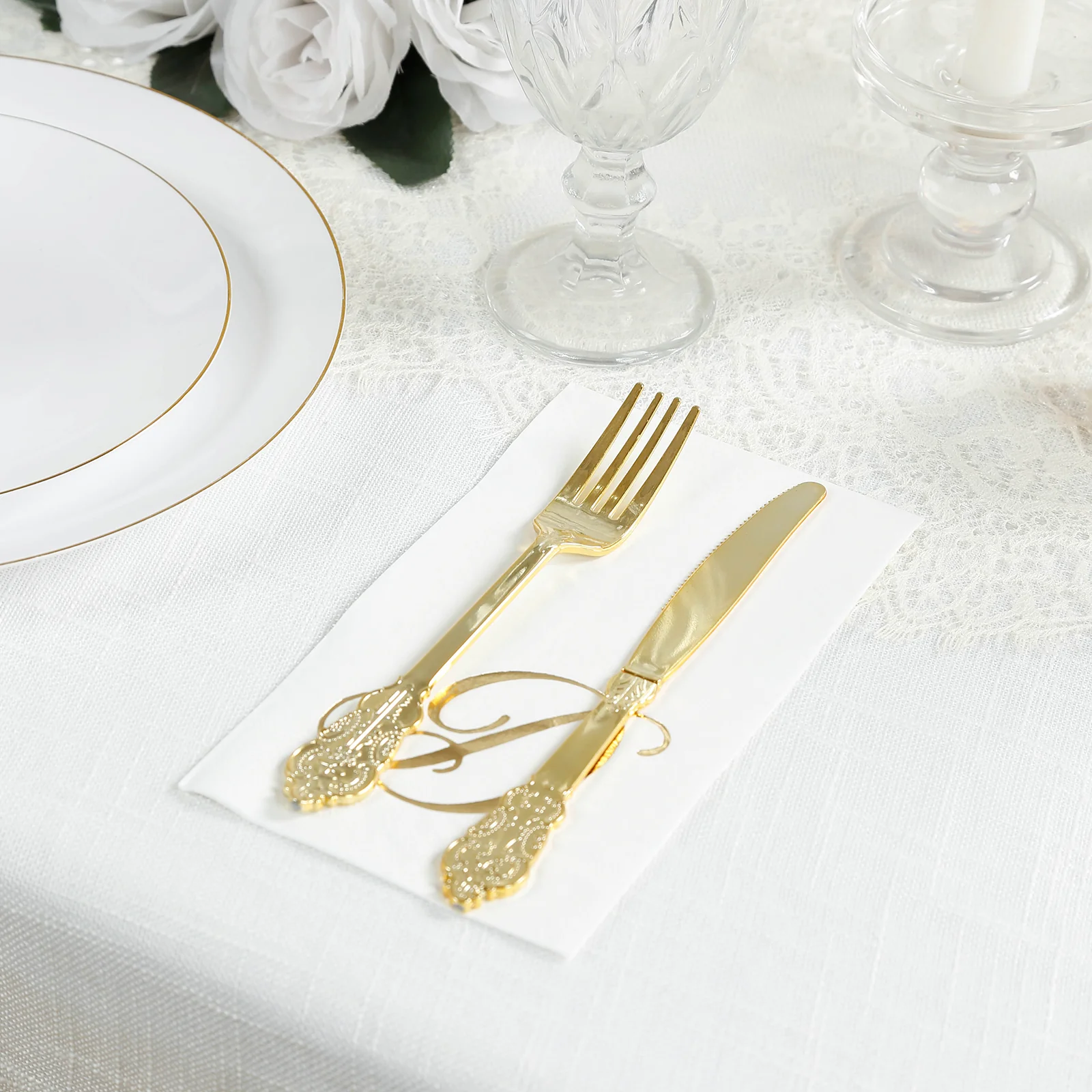 100-Pack Paper Dinner Napkins White with Gold Foil Monogram "D" – 8"x4" Folded, Disposable Party Napkins - Image 2