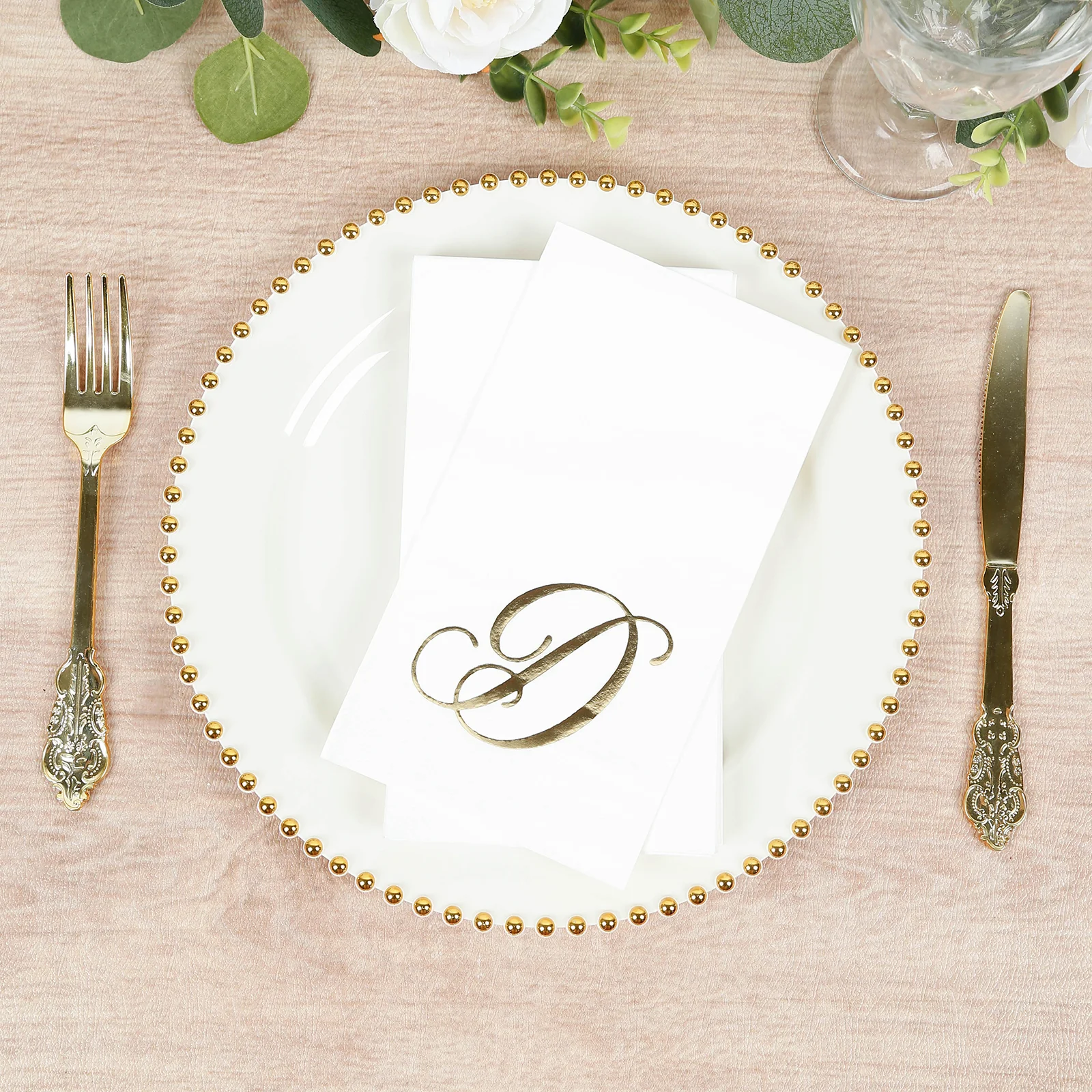 100-Pack Paper Dinner Napkins White with Gold Foil Monogram "D" – 8"x4" Folded, Disposable Party Napkins - Image 8