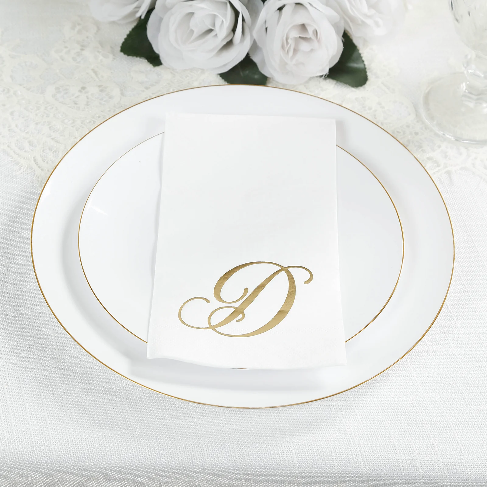 100-Pack Paper Dinner Napkins White with Gold Foil Monogram "D" – 8"x4" Folded, Disposable Party Napkins - Image 9
