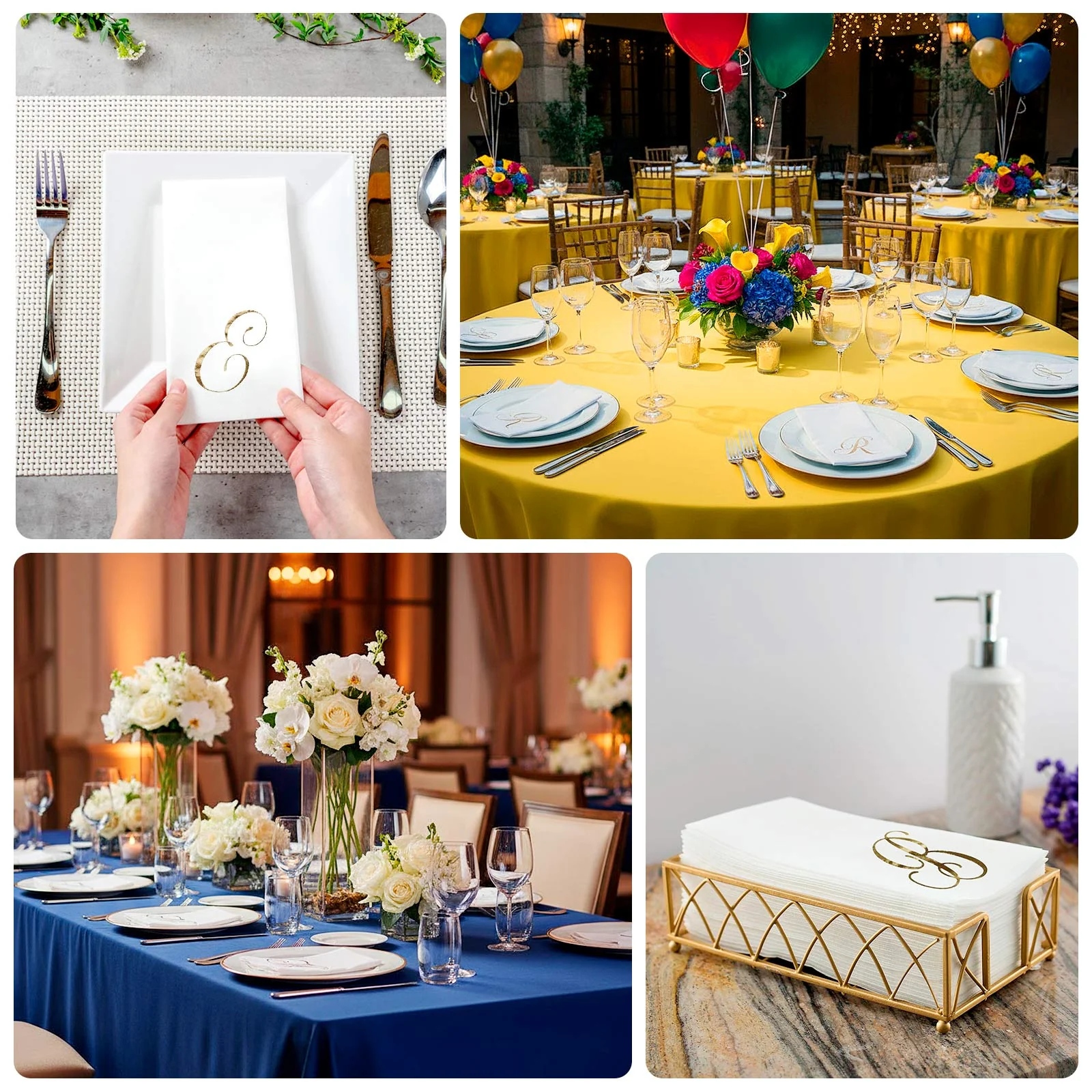 100-Pack Paper Dinner Napkins White with Gold Foil Monogram "E" – 8"x4" Folded, Disposable Party Napkins - Image 5