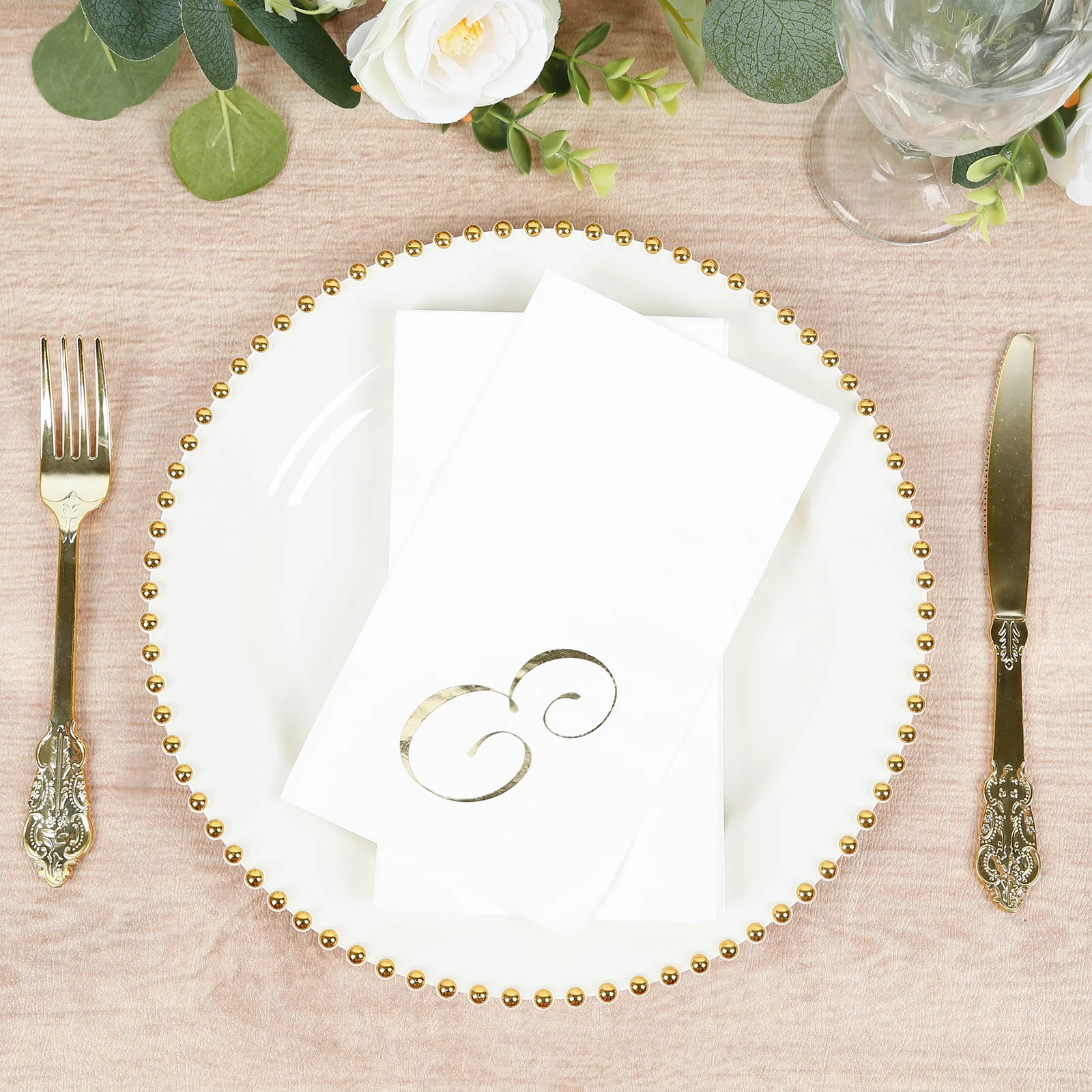 100-Pack Paper Dinner Napkins White with Gold Foil Monogram "E" – 8"x4" Folded, Disposable Party Napkins - Image 8