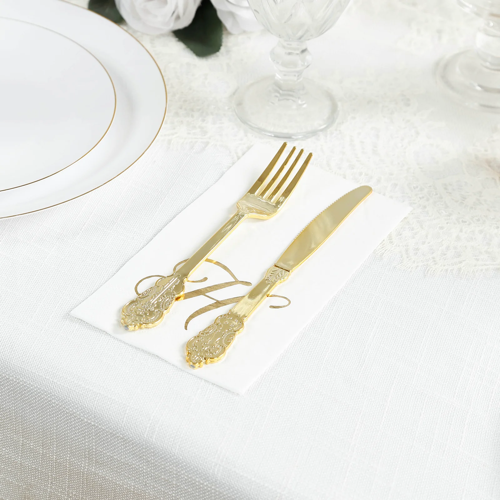 100-Pack Paper Dinner Napkins White with Gold Foil Monogram "H" – 8"x4" Folded, Disposable Party Napkins - Image 2