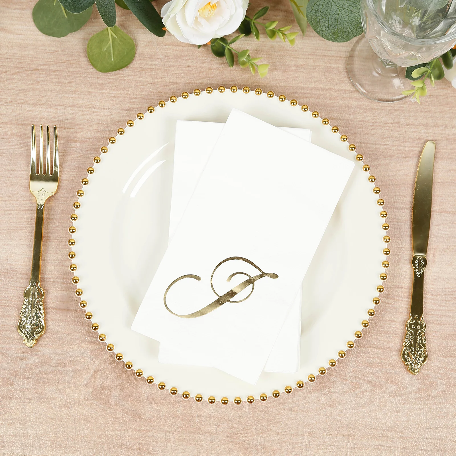 100-Pack Paper Dinner Napkins White with Gold Foil Monogram "J" – 8"x4" Folded, Disposable Party Napkins - Image 8