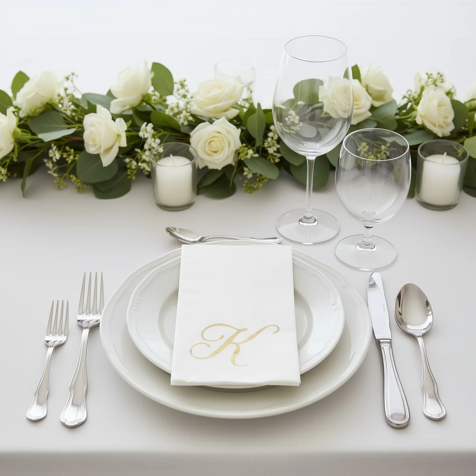 100-Pack Paper Dinner Napkins White with Gold Foil Monogram "K" – 8"x4" Folded, Disposable Party Napkins - Image 8