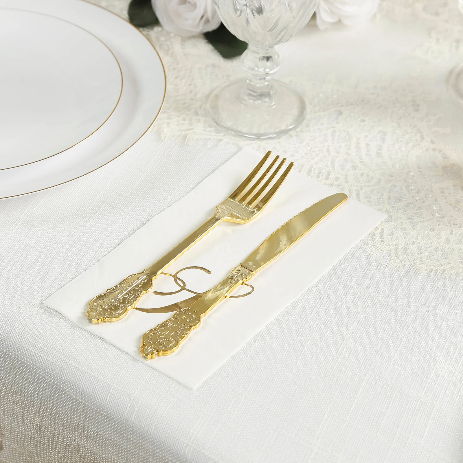 100-Pack Paper Dinner Napkins White with Gold Foil Monogram "S" – 8"x4" Folded, Disposable Party Napkins - Image 6