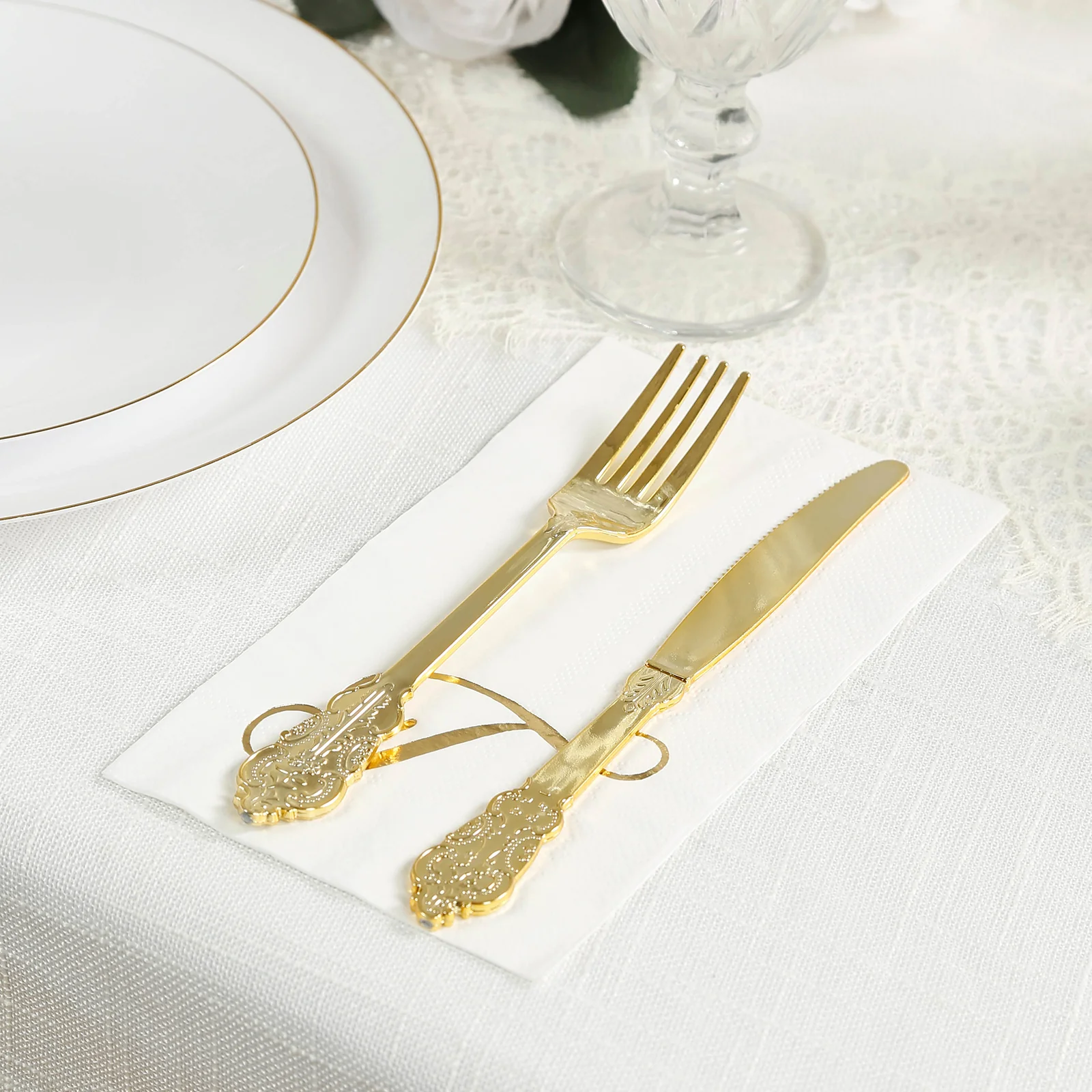 100-Pack Paper Dinner Napkins White with Gold Foil Monogram "T" – 8"x4" Folded, Disposable Party Napkins - Image 6