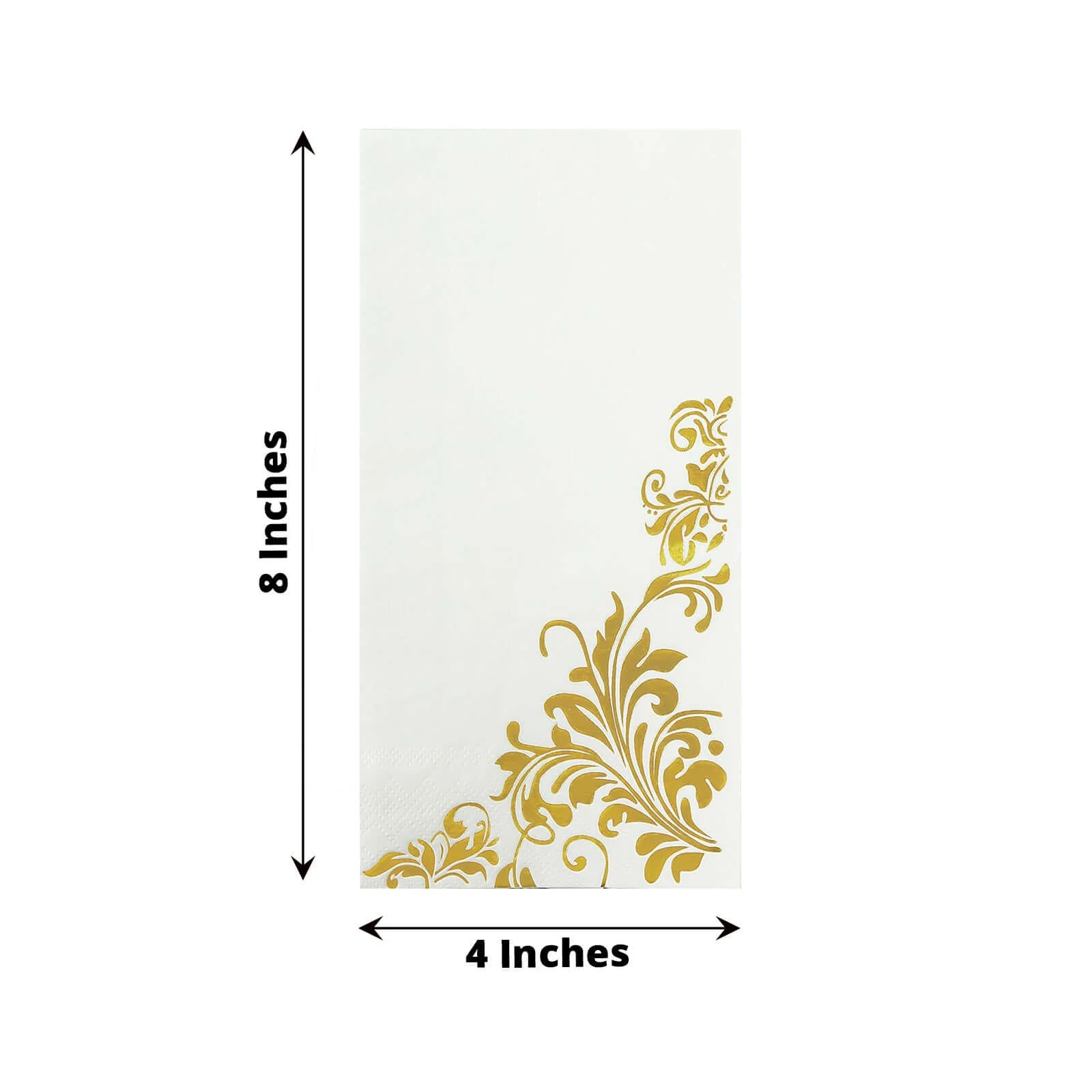 50-Pack Paper Napkins 8"x4" White with Gold Baroque Floral Print - Soft Disposable Party Napkins - Image 3