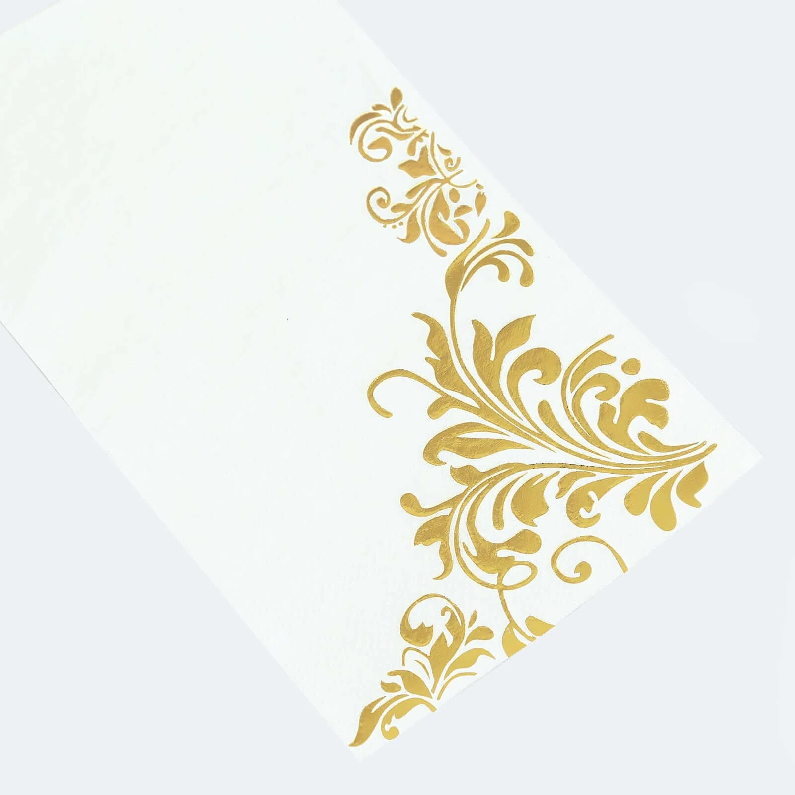 50-Pack Paper Napkins 8"x4" White with Gold Baroque Floral Print - Soft Disposable Party Napkins - Image 8