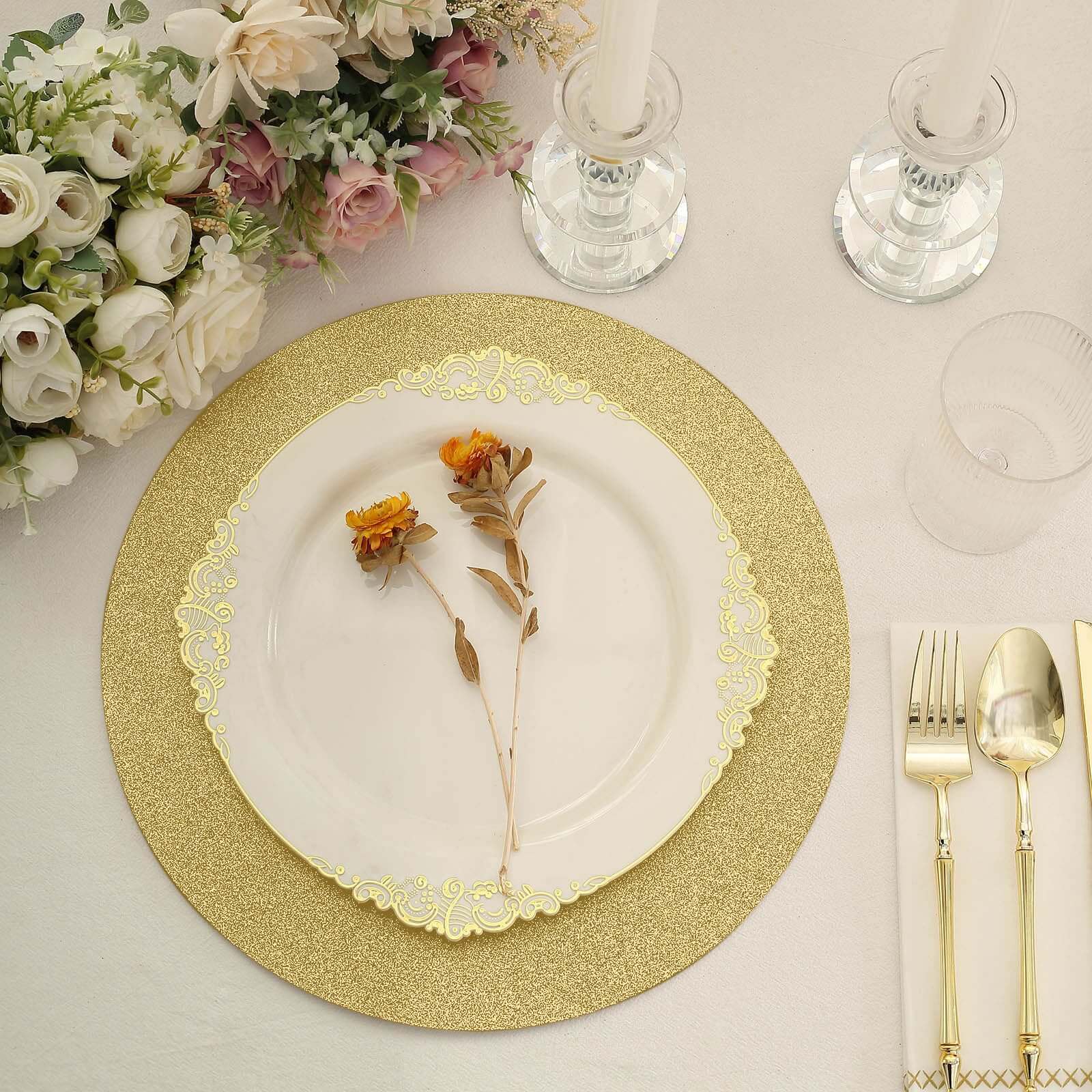 20-Pack Disposable Table Placemats 13" Gold Glitter - 210GSM Paper Placemats for Dazzling Events - Image 2