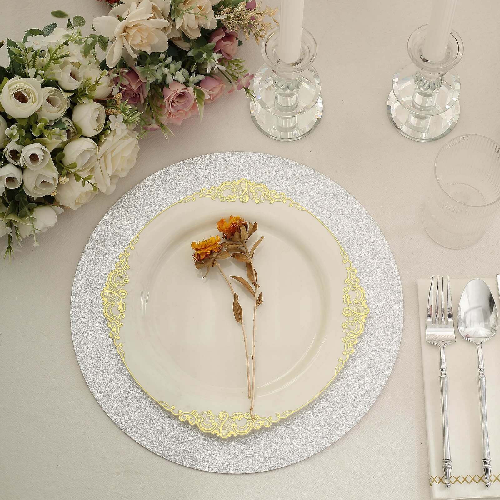 20-Pack Disposable Table Placemats 13" Silver Glitter - 210GSM Paper Placemats for Dazzling Events - Image 2