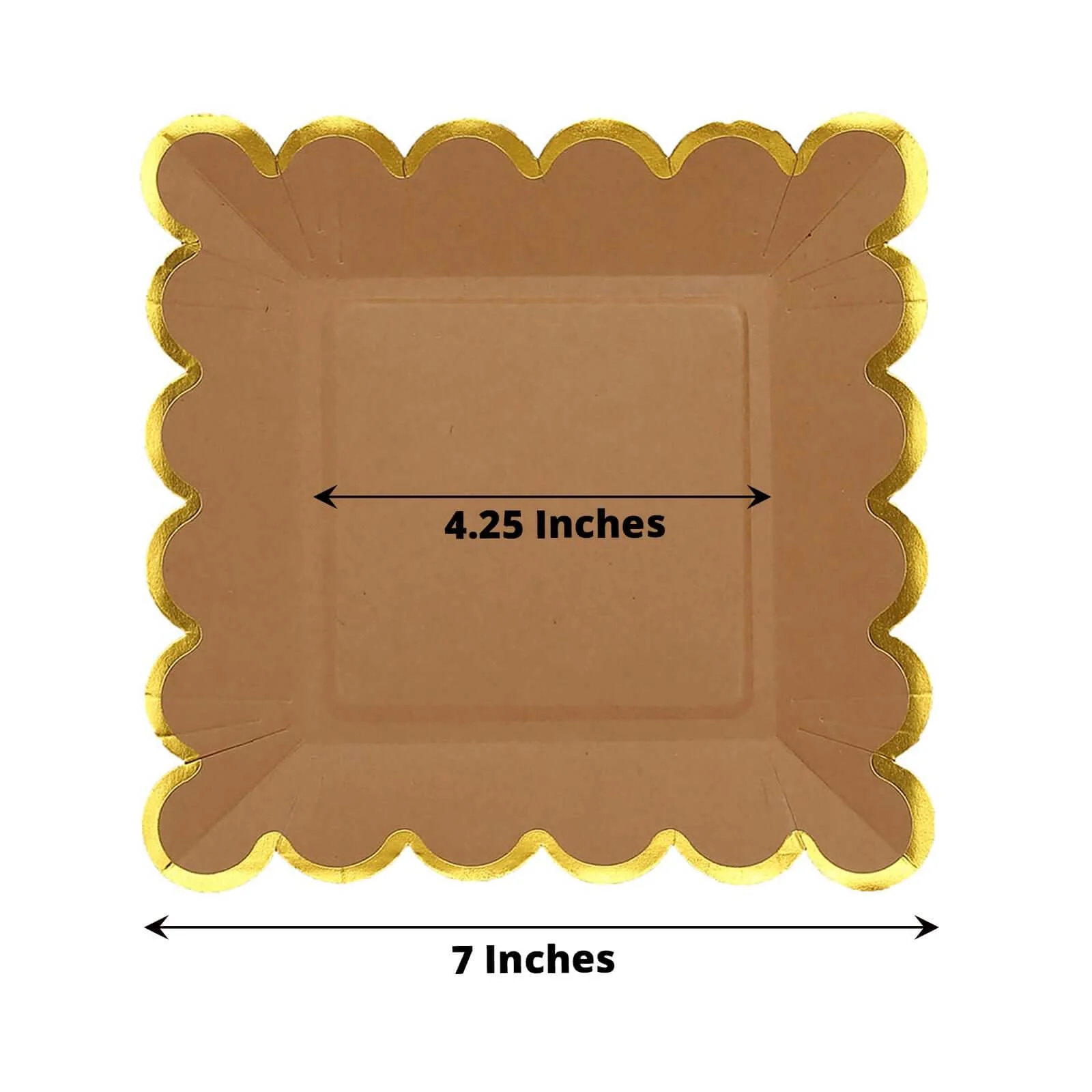 25-Pack Paper Square Dessert Plates 7" Natural Brown with Gold Scalloped Rim - Disposable Salad Appetizer Party Plates for Rustic Gatherings & Chic Events - Image 3