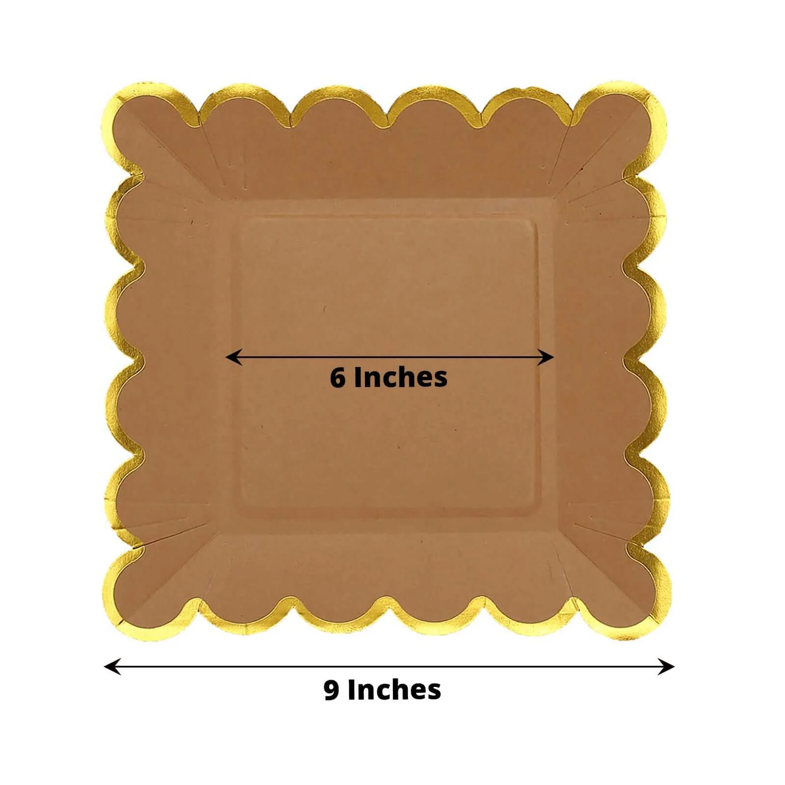 25-Pack Paper Square Dinner Plates 9" Natural Brown with Gold Scalloped Rim - Disposable Party Plates for Stylish Outdoor Events & Boho Celebrations - Image 3
