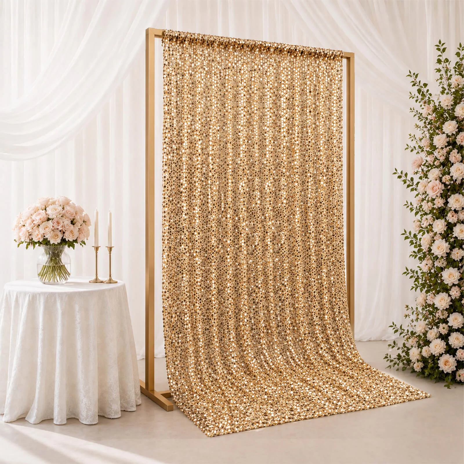 Large Payette Sequin Backdrop Curtain Gold 5ft x 12ft - Big Round Sequin Event Photography Panel with Rod Pocket - Image 3