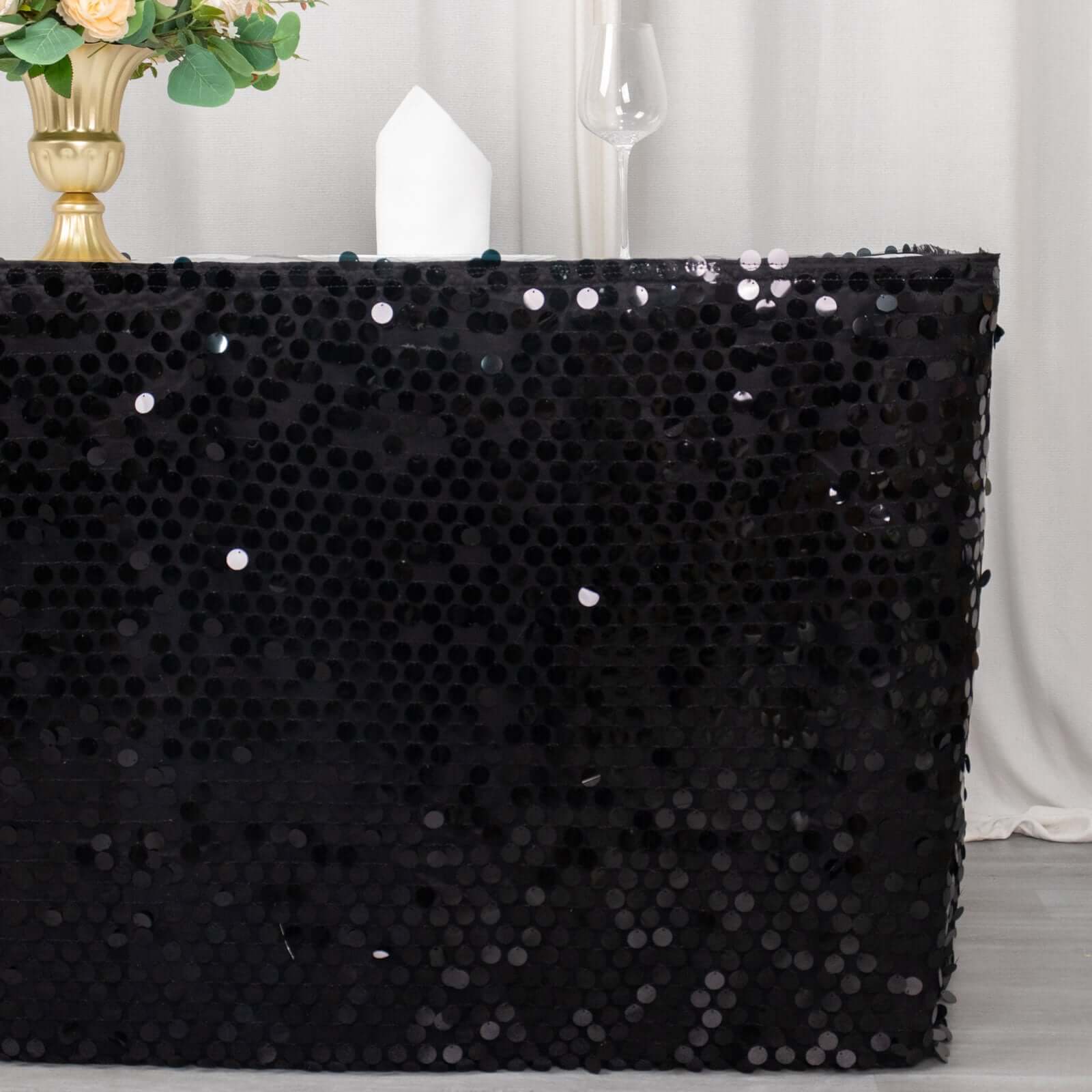 Payette Sequin Table Skirt 21ft Black - Dual Layered Satin Sparkly Table Cover - Image 2