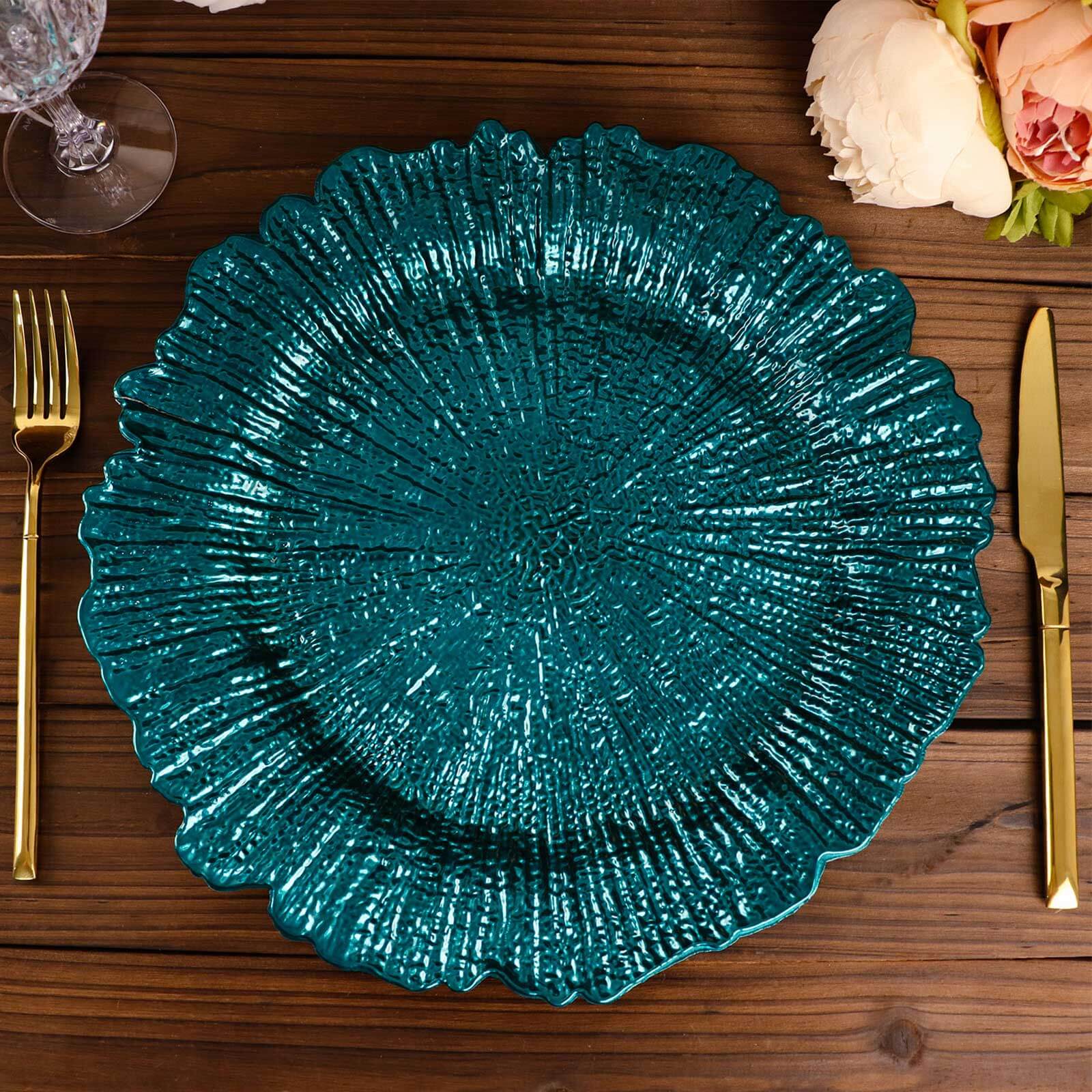 6-Pack Acrylic Plastic Charger Plates 13" Round Peacock Teal Reef Design - Decorative Dinner Charger Tableware - Image 7